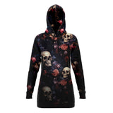 Skulls and Flowers Fashion Longline Hoodie