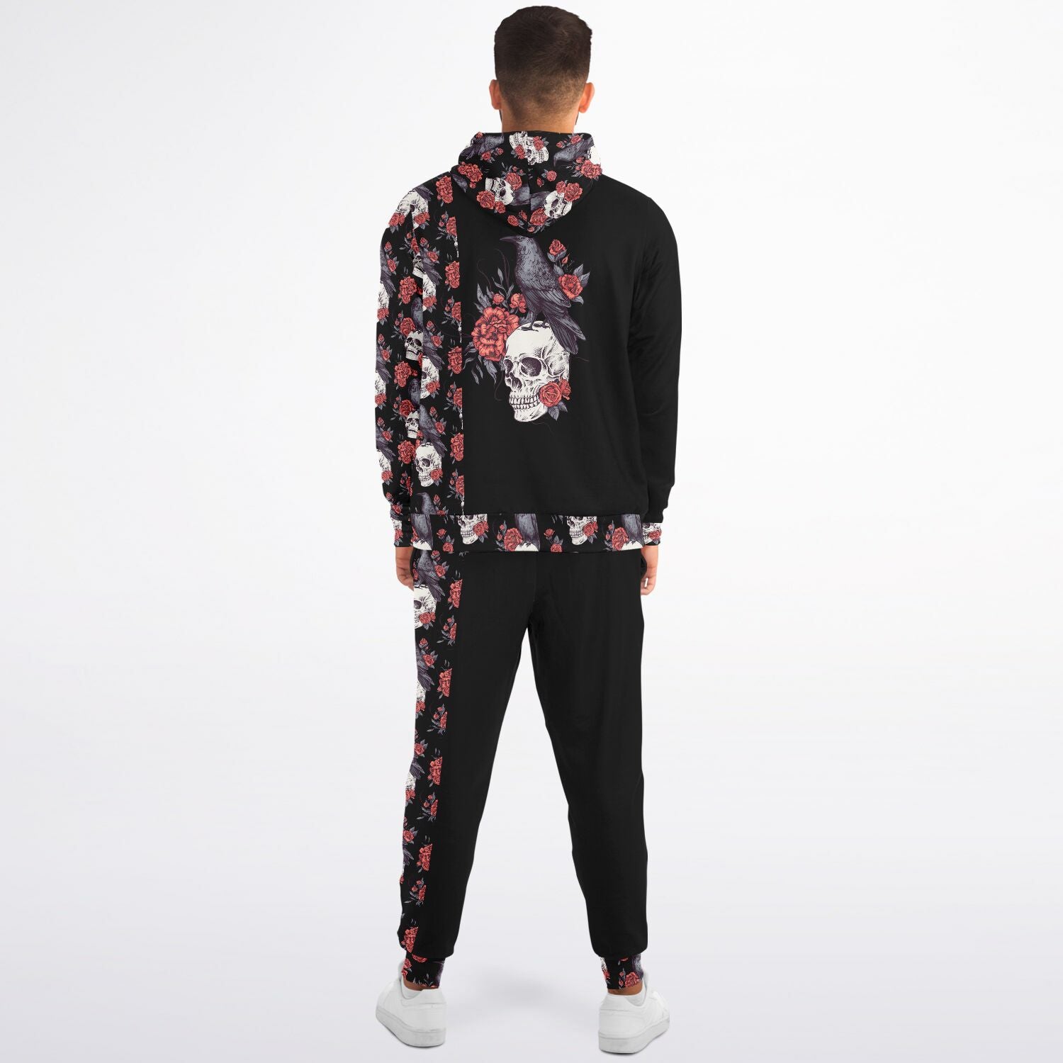 Skull Raven & Peonies Fashion ZipUp Hoodie & Jogger Set