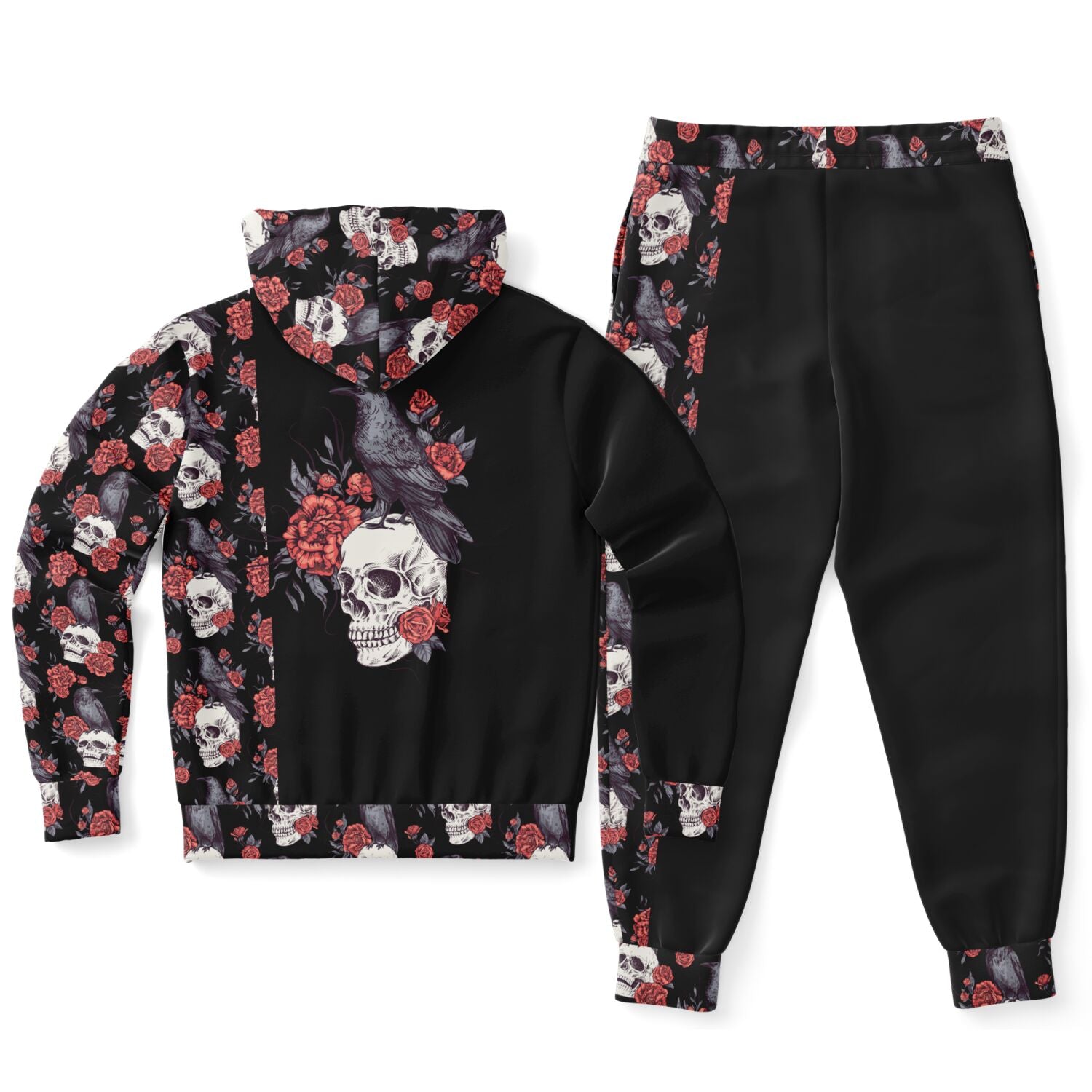 Skull Raven & Peonies Fashion ZipUp Hoodie & Jogger Set