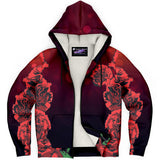 Red Carnations Skull Garden Microfleece Zip-Up Hoodie