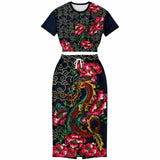 Soul Dragon Tattoo Cropped Top And Long Skirt
