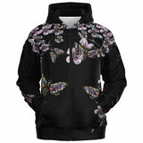 Goth Moth Purple Flowers Zip-Up Hoodie