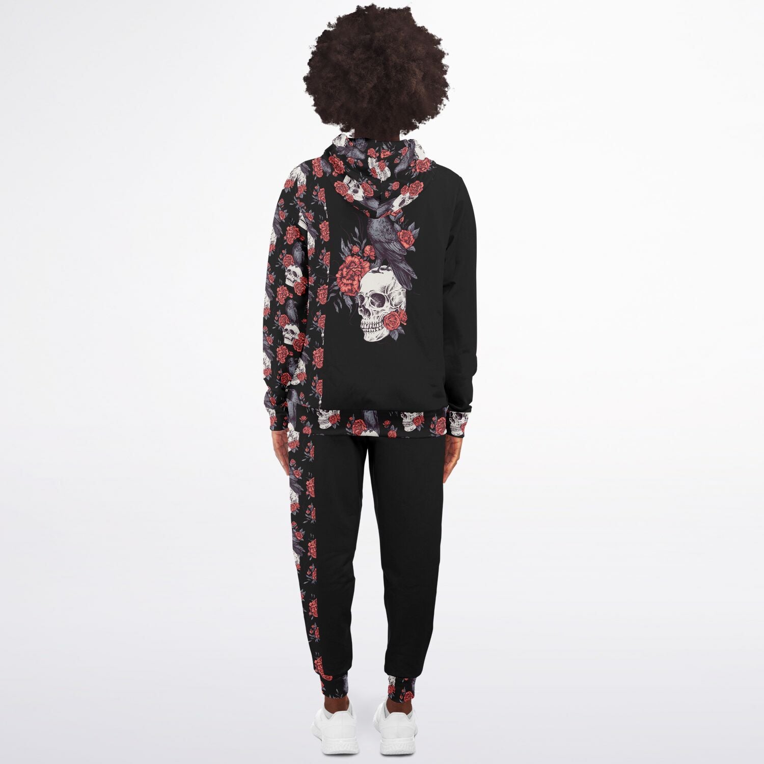 Skull Raven & Peonies Fashion ZipUp Hoodie & Jogger Set