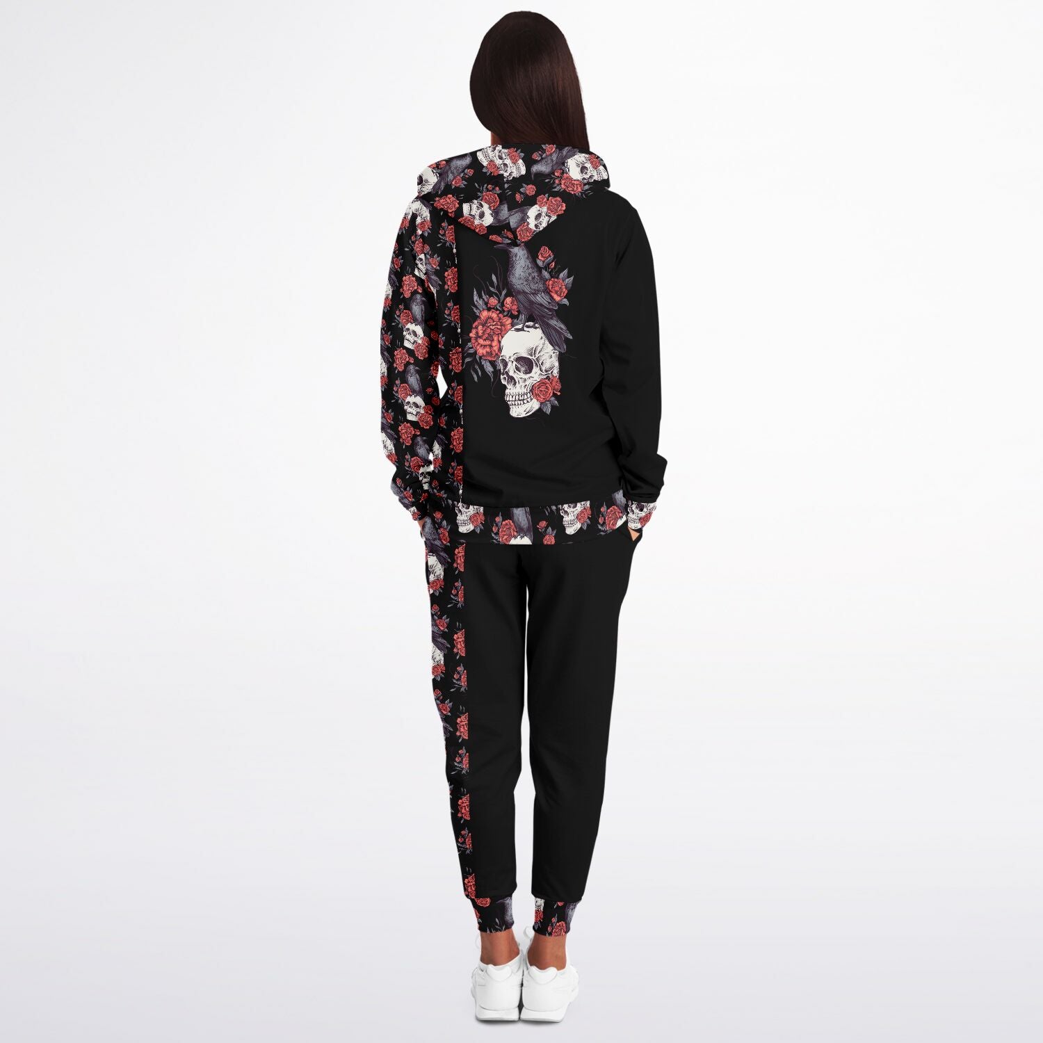 Skull Raven & Peonies Fashion ZipUp Hoodie & Jogger Set