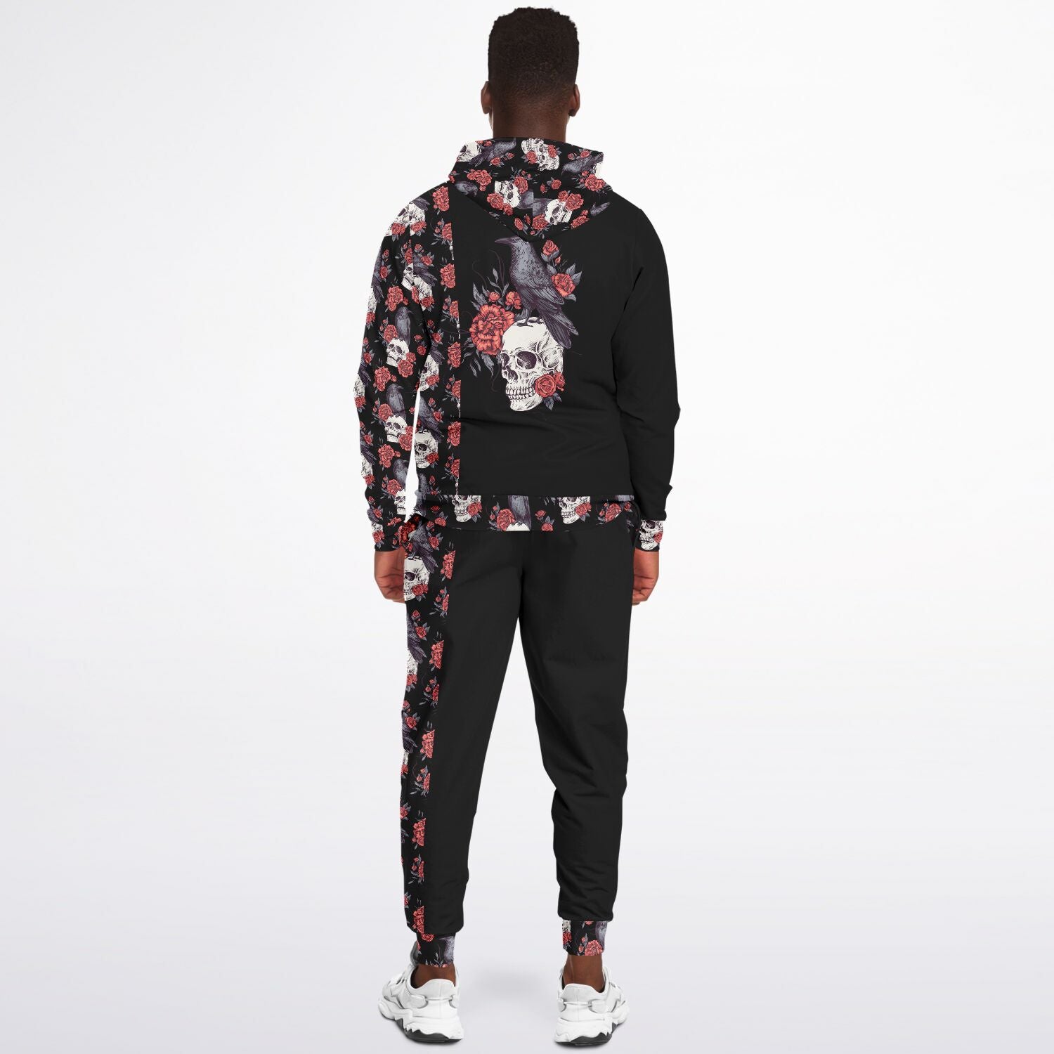 Skull Raven & Peonies Fashion ZipUp Hoodie & Jogger Set