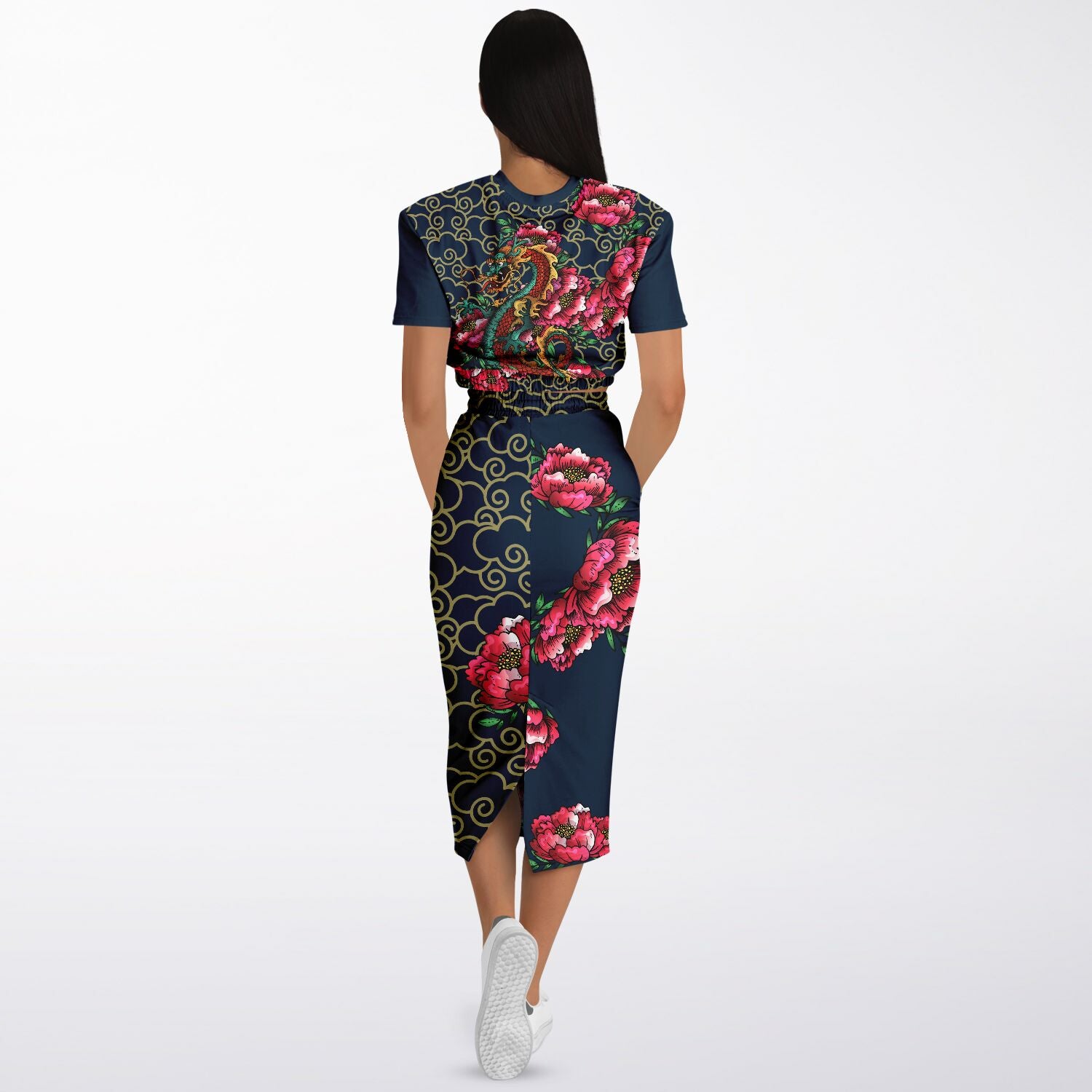 Soul Dragon Tattoo Cropped Top And Long Skirt