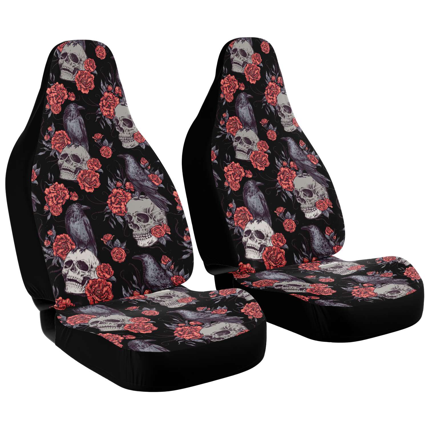 Skull Raven & Peonies Car Seat Cover Set