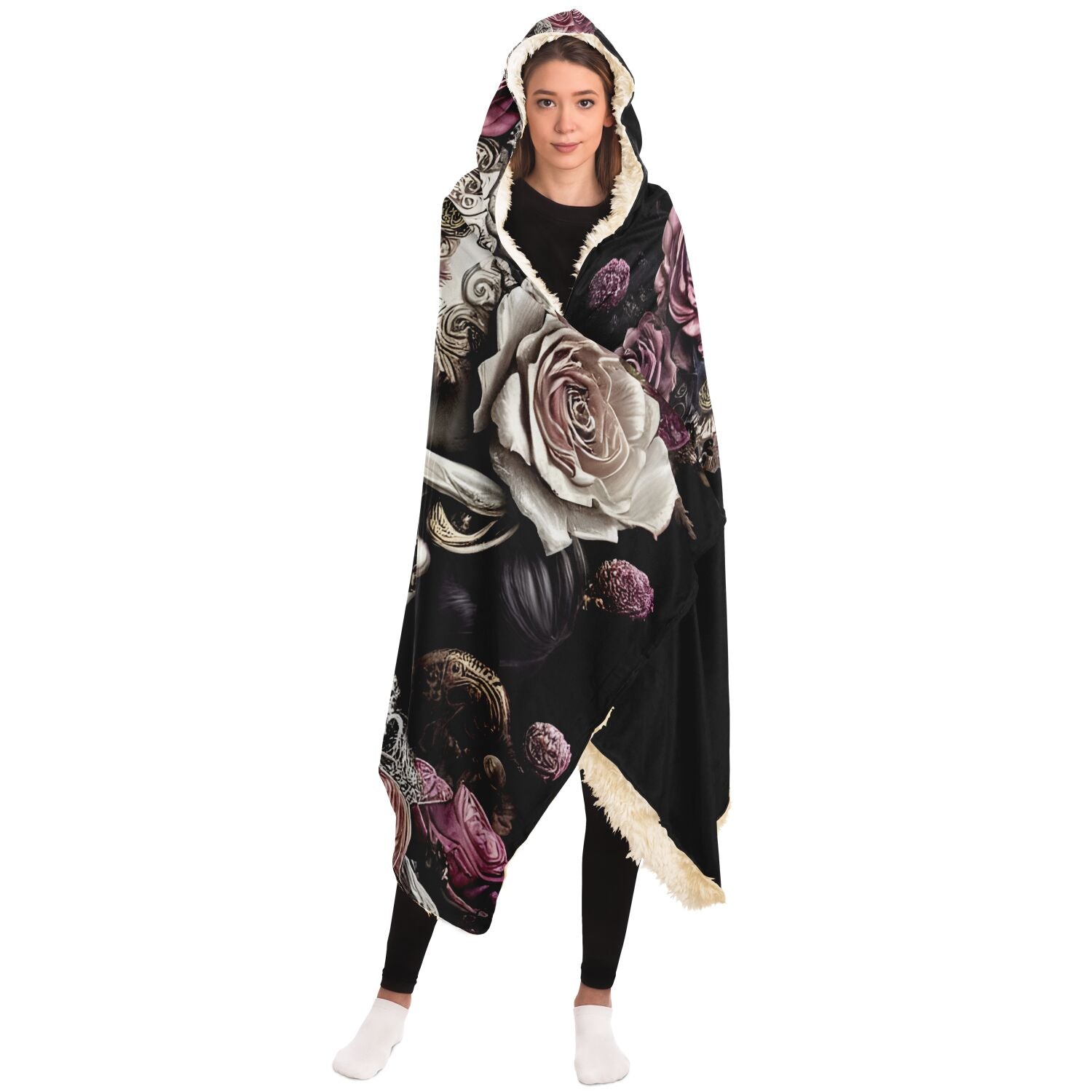 Rose Skull Lady Hooded Blanket