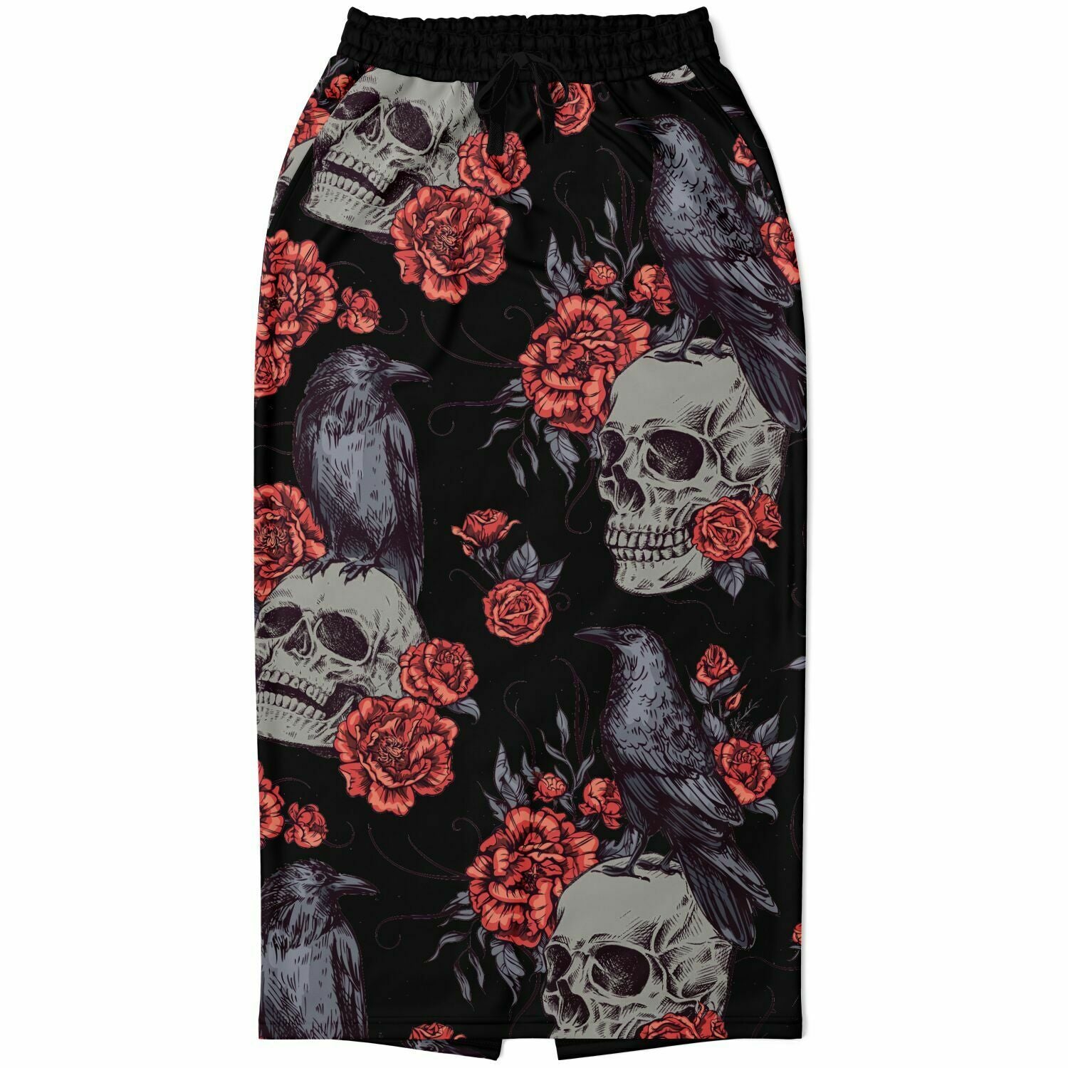 Skull Raven & Peonies Long Pocket Skirt