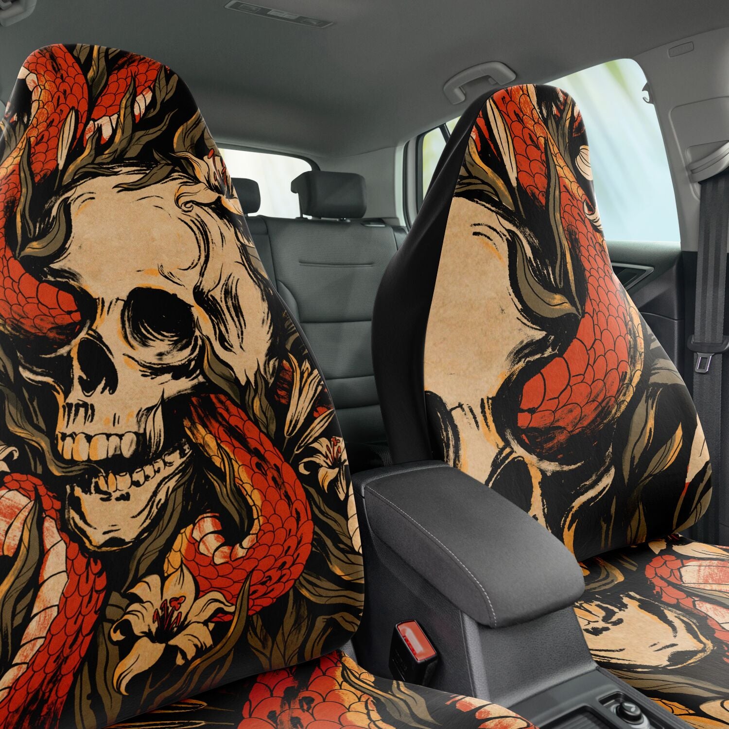 Snake Wrapping Skull Car Seat Cover Set