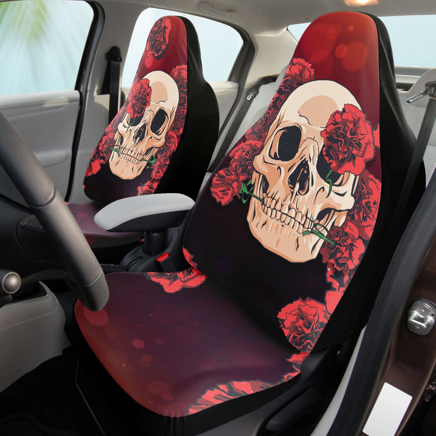 Red Carnations Skull Garden - Car Seat Covers Set