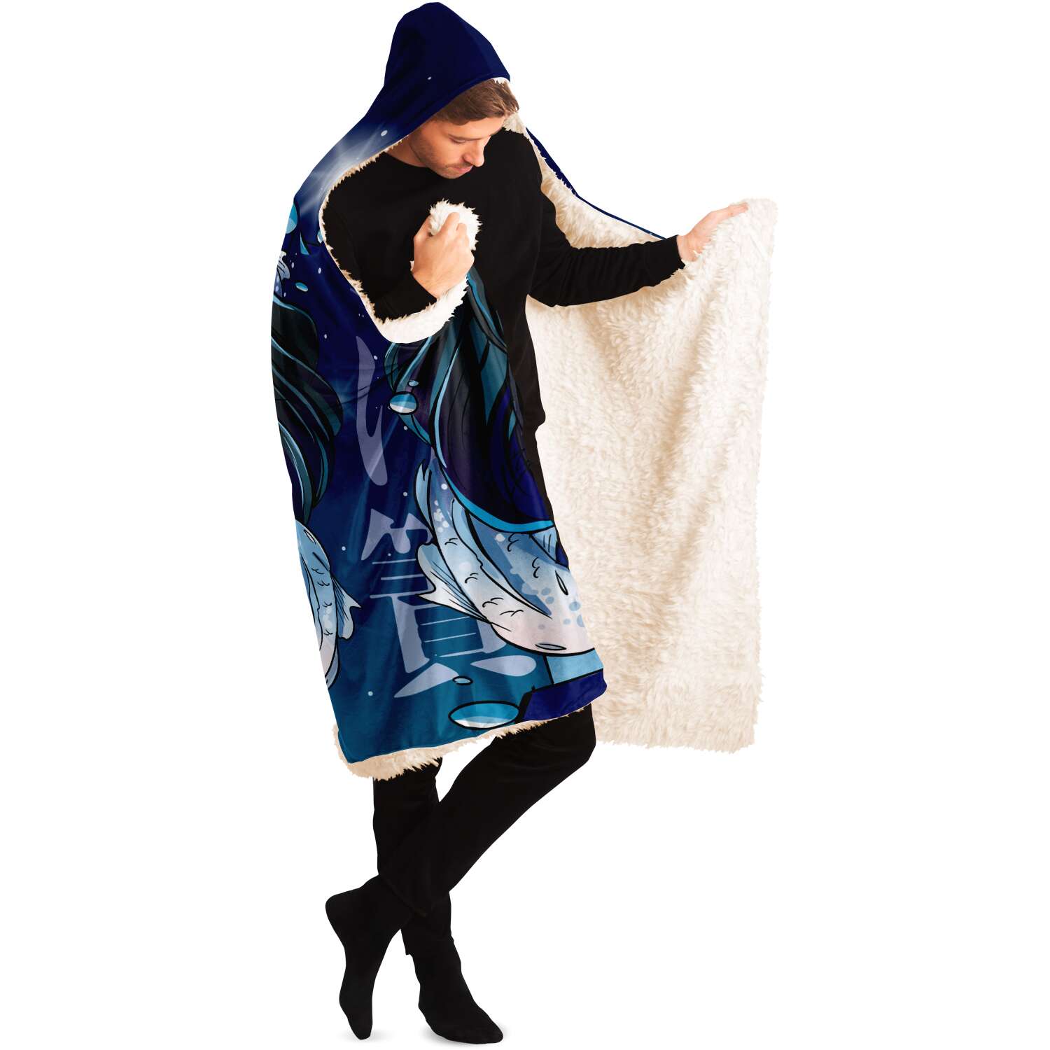 Blue Koi Girl Hooded Blanket