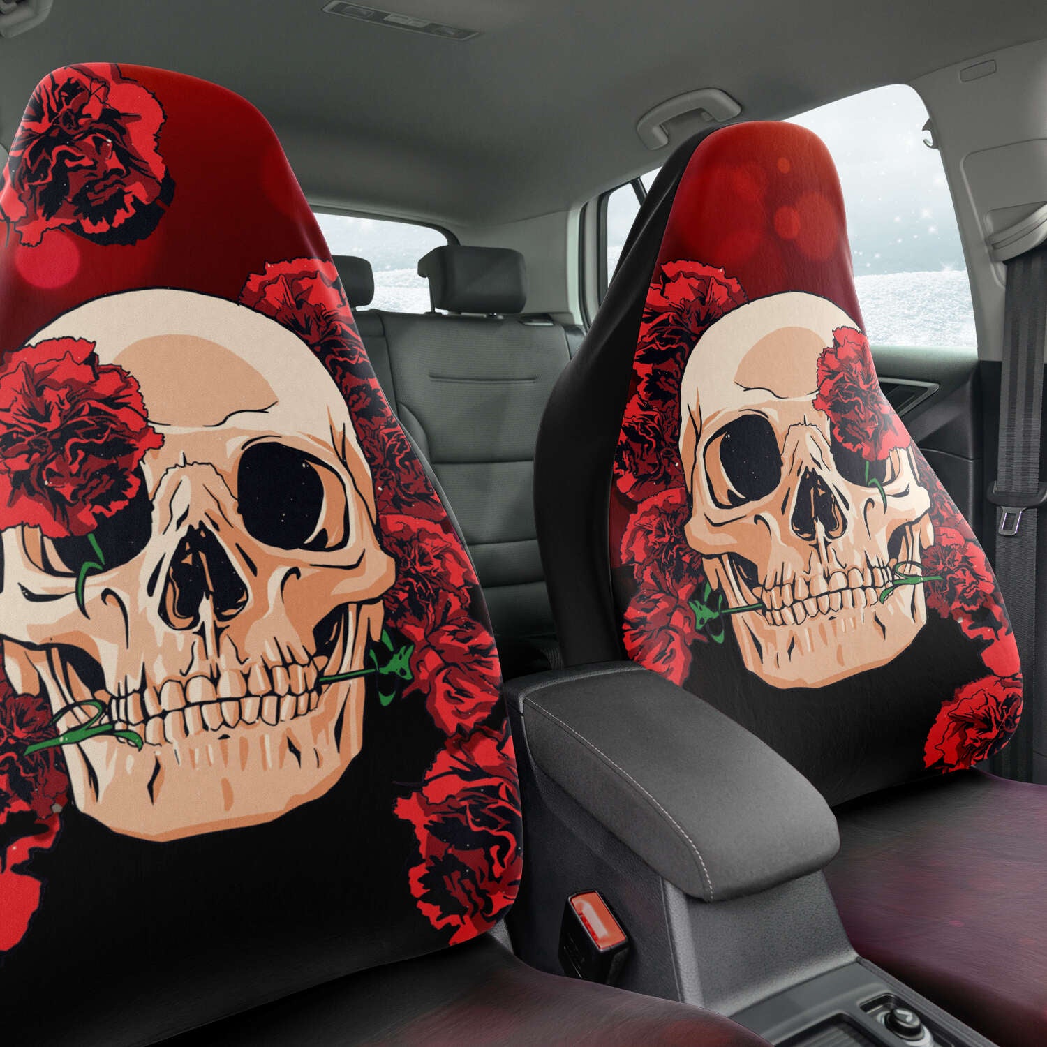 Red Carnations Skull Garden - Car Seat Covers Set