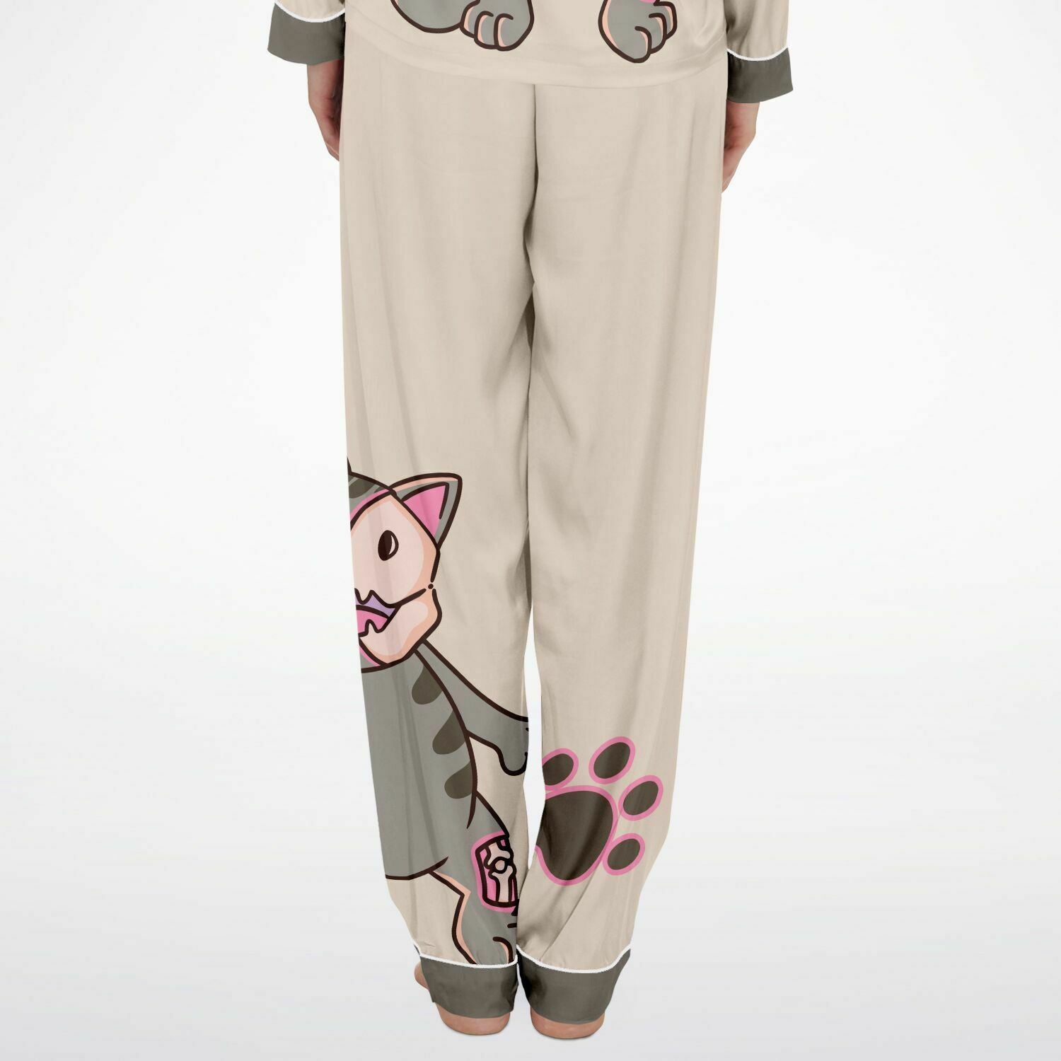 Fluffy Cat Inside Satin Pajamas Set