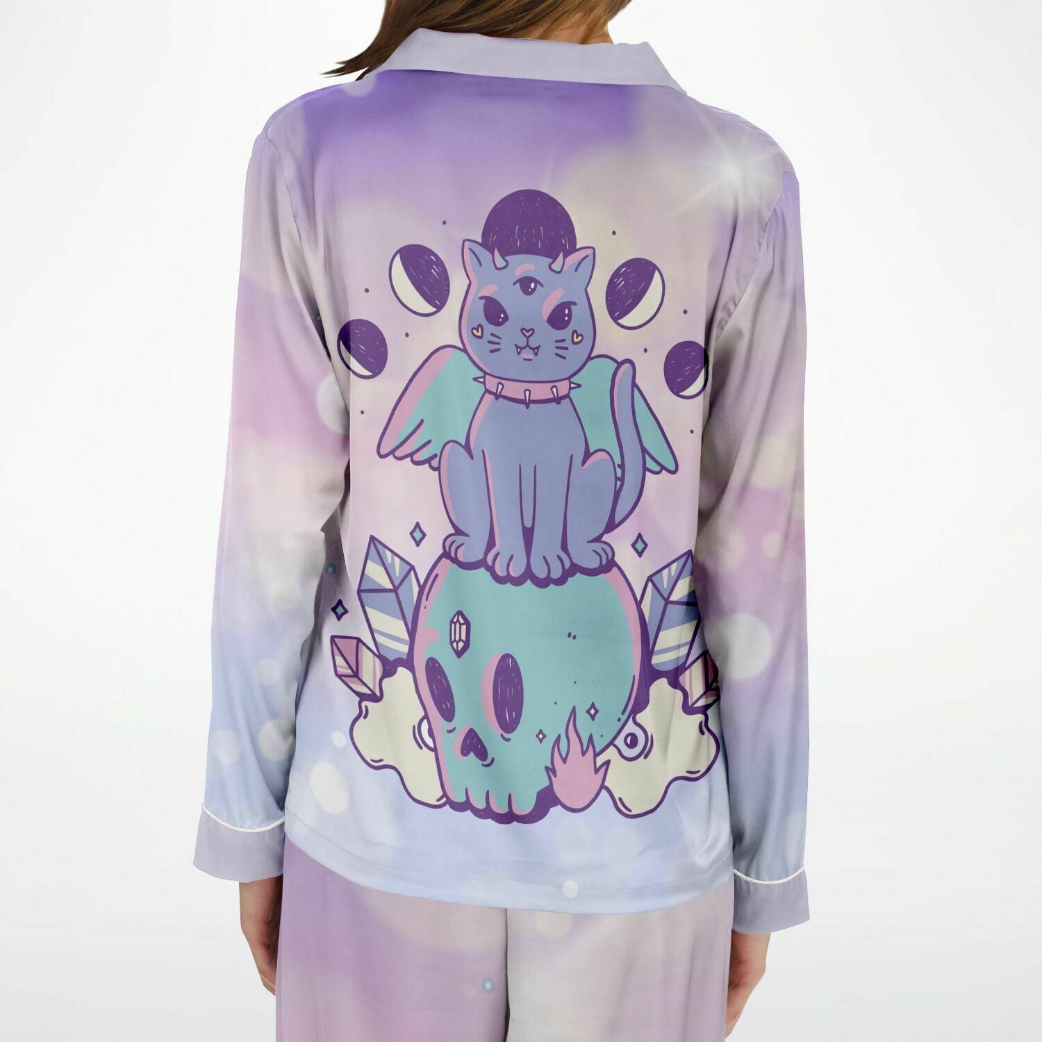 Pastel Goth Magical Cat Satin Pajamas