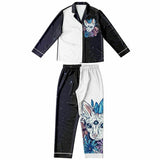 Mystic Cat in White Women's Satin Pajamas Set