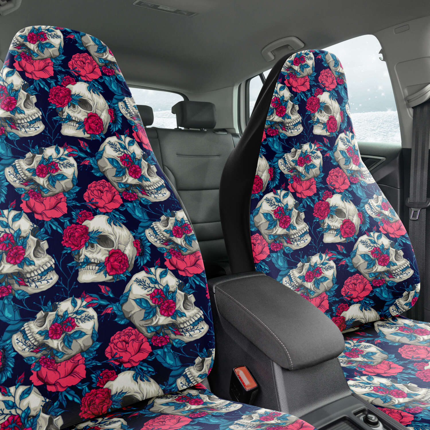 Floral Skull Car Seat Cover Set