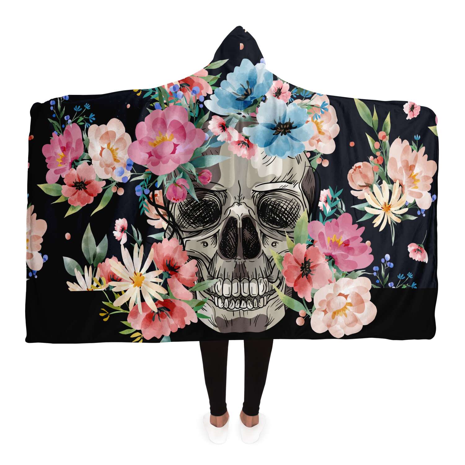 Spring Skull Flowers Hooded Blanket