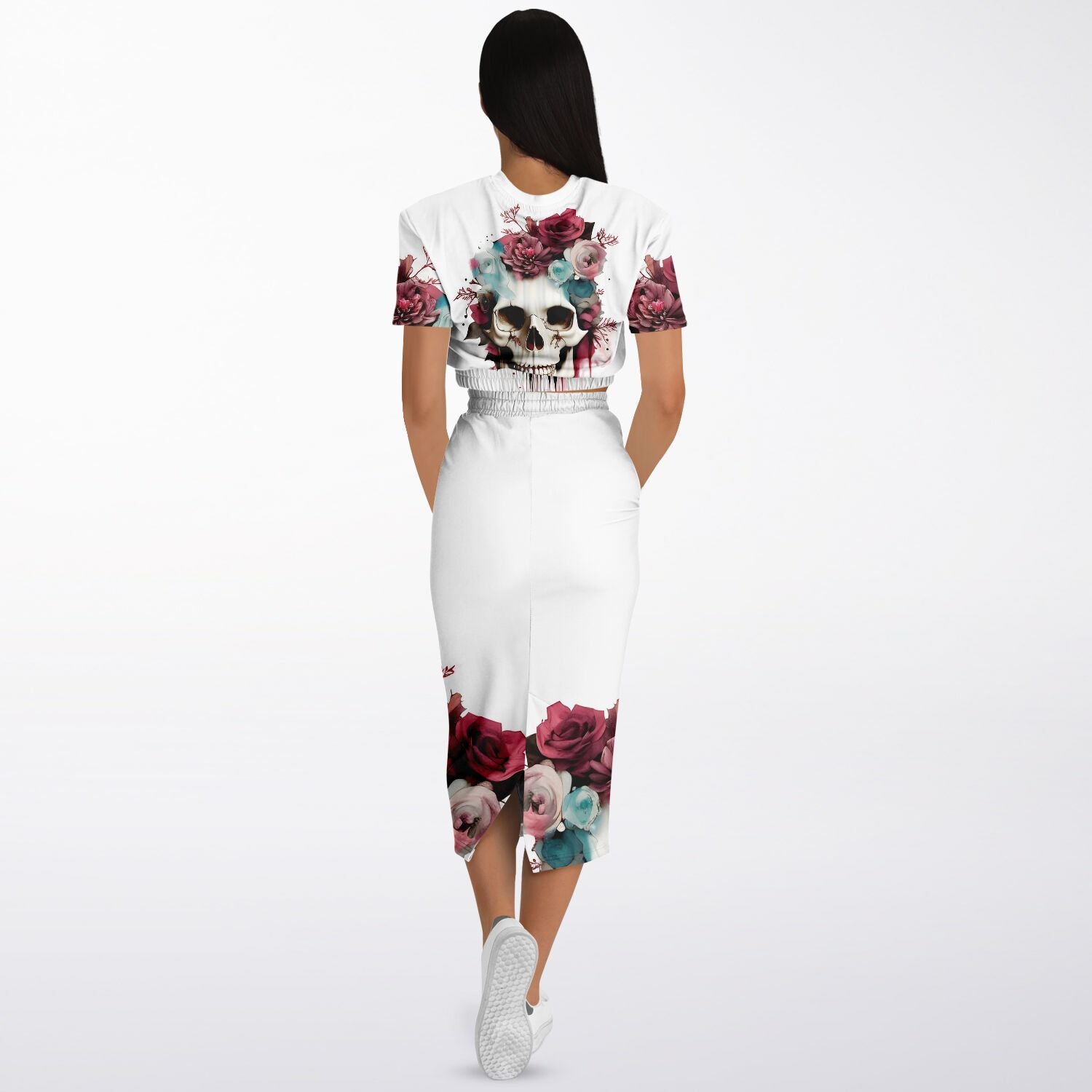 Roses Crown Skull Cropped Top and Long Skirt Set