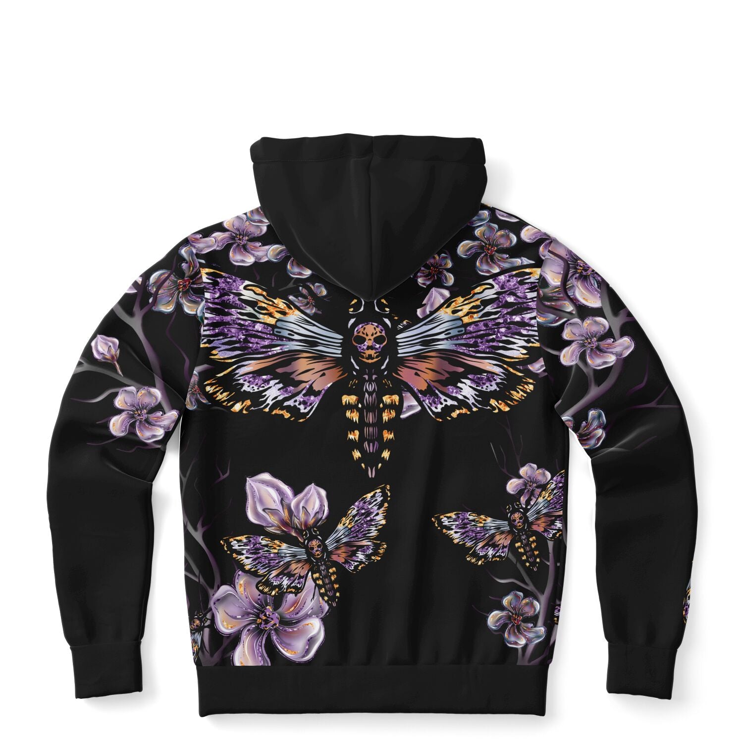 Goth Moth Purple Flowers Zip-Up Hoodie