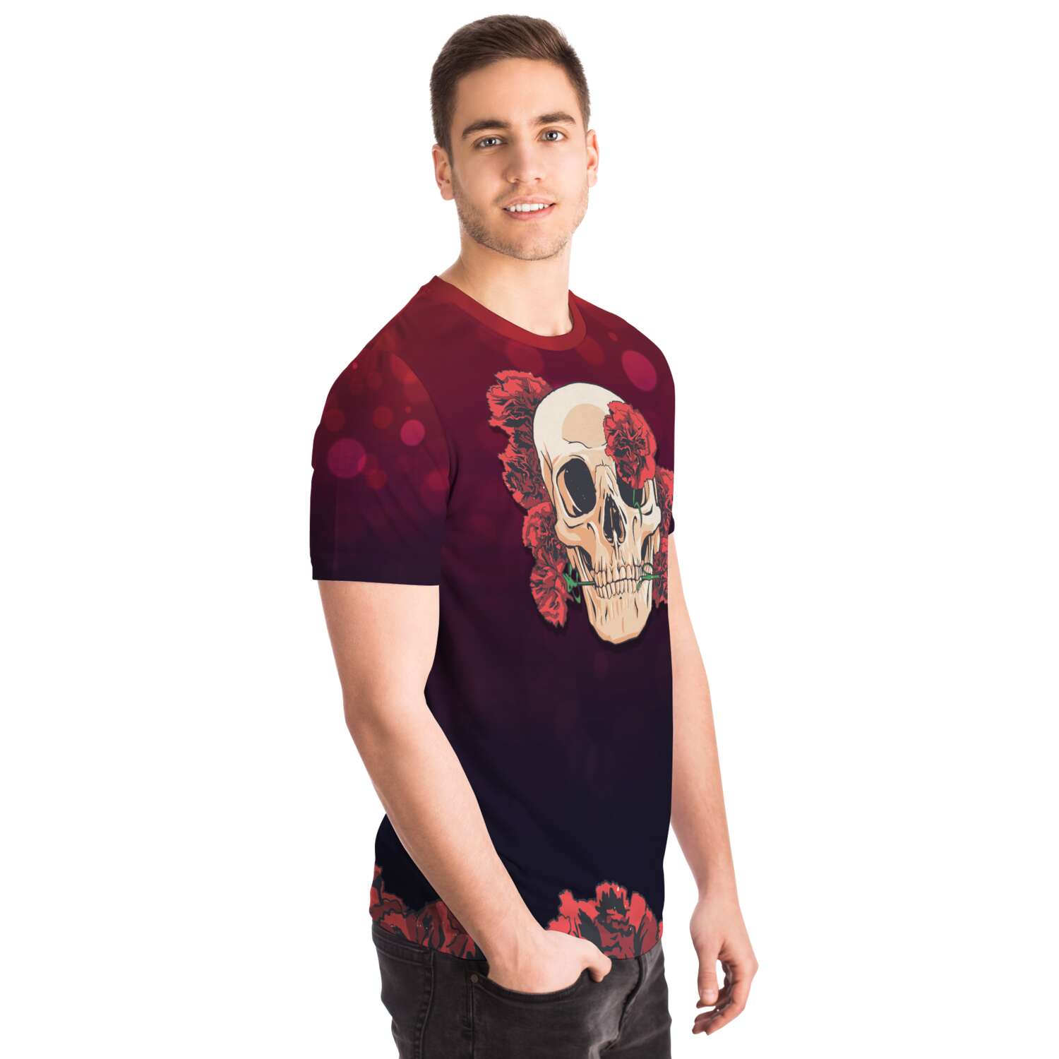 Red Carnations Skull Garden T-Shirt