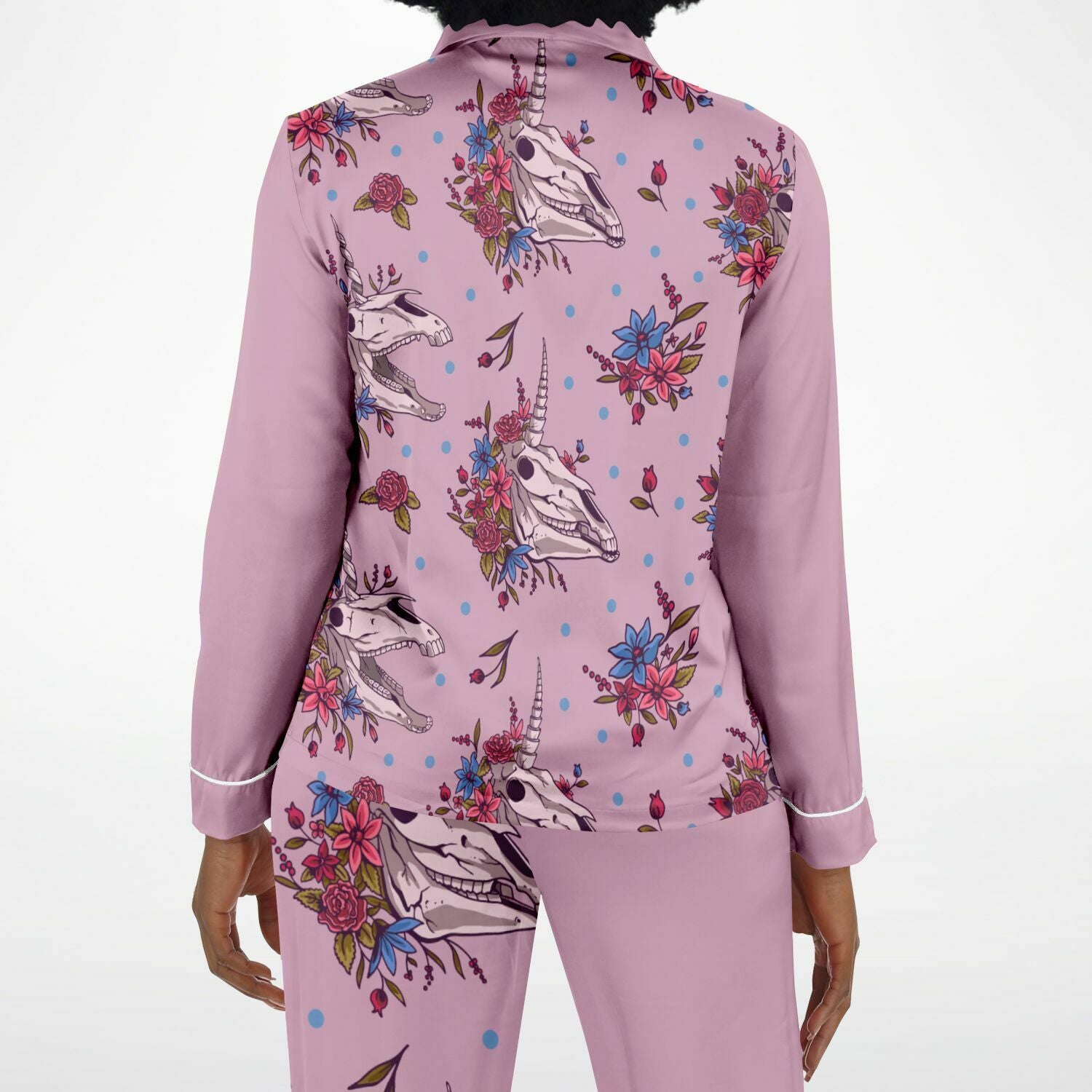 Floral Unicorn Skull Women's Satin Pajamas Set