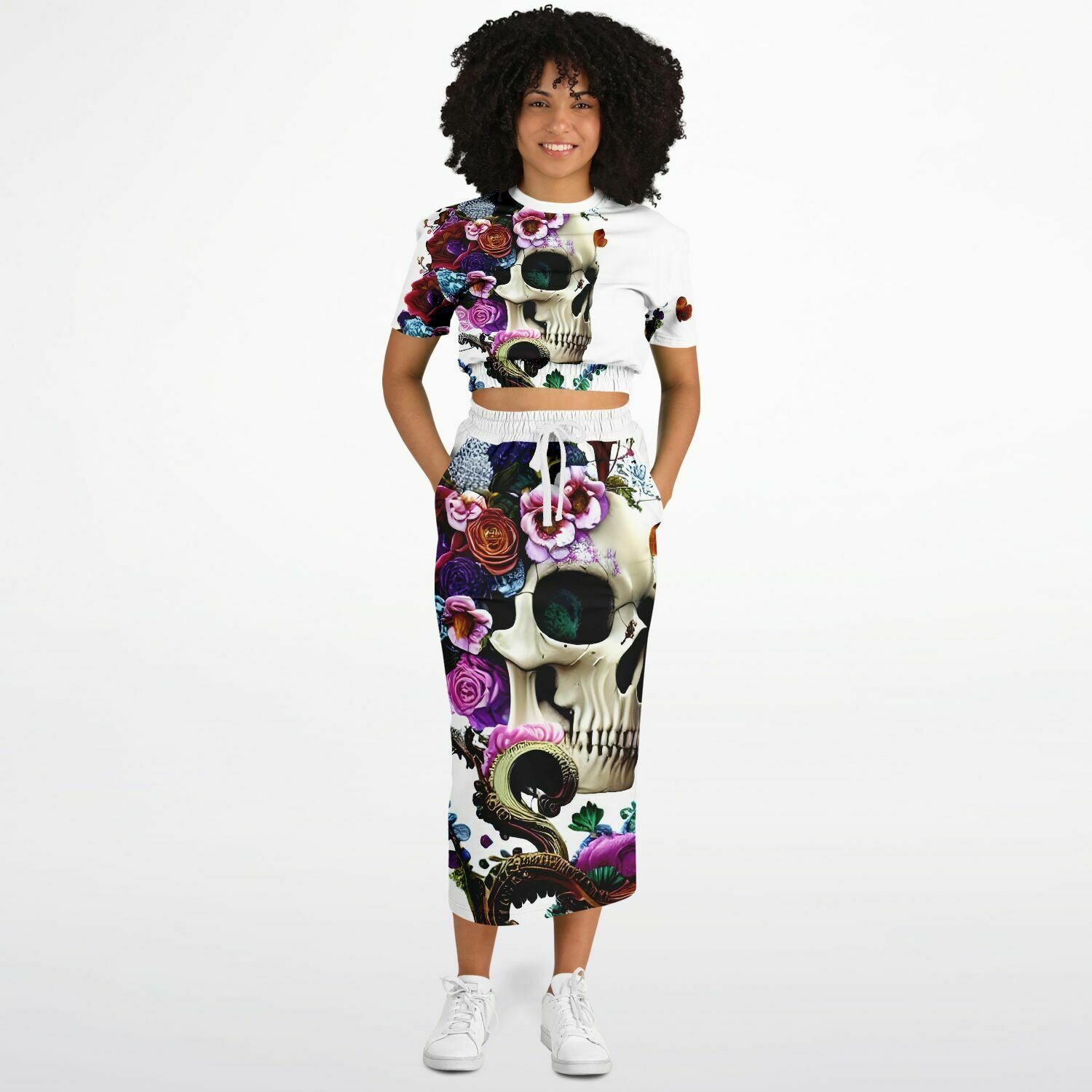 Skull Tentacle Cropped Top And Long Skirt Set