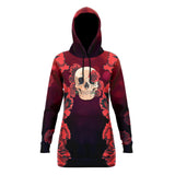 Red Carnations Skull Garden Longline Hoodie