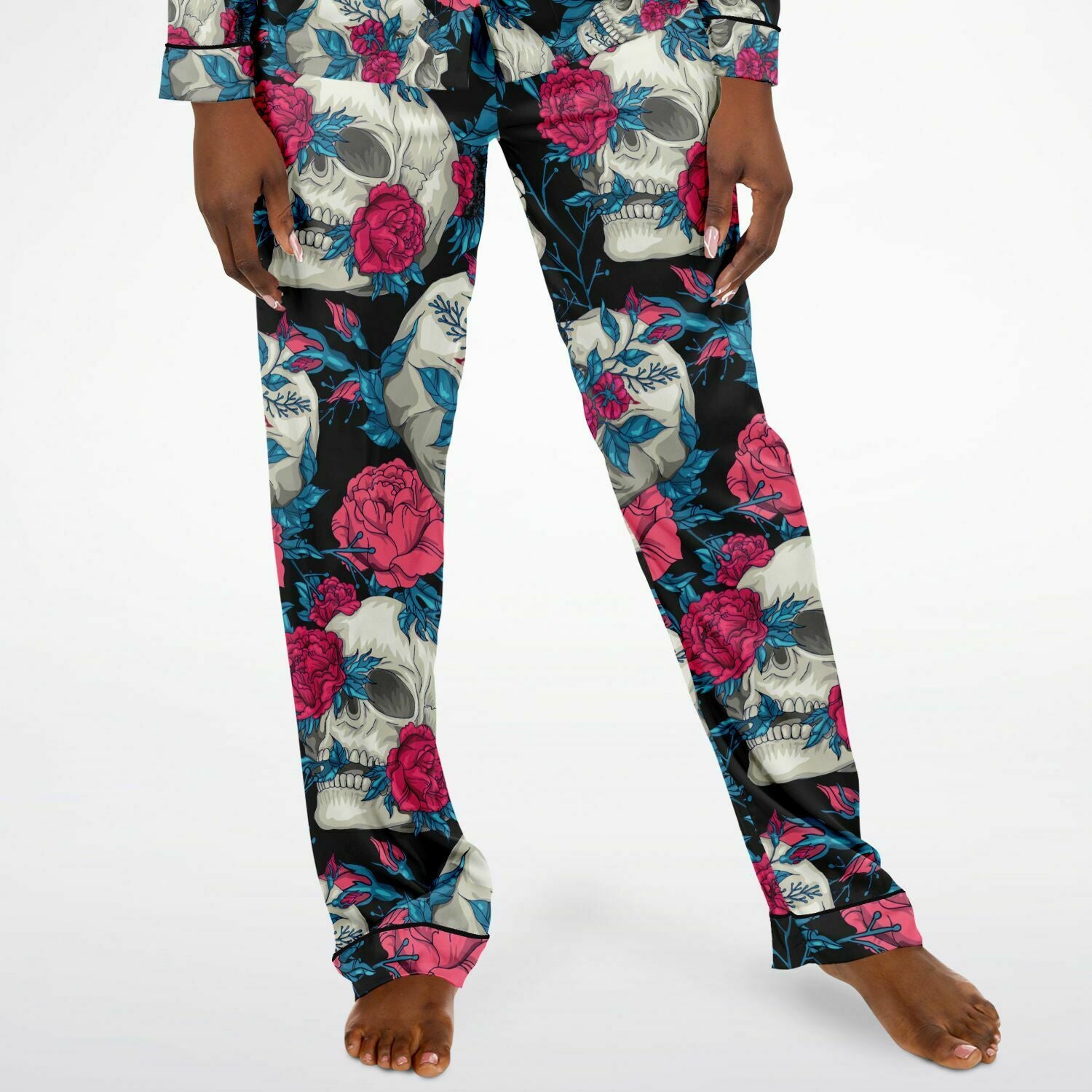 Floral Skulls Women's Satin Pajamas Set