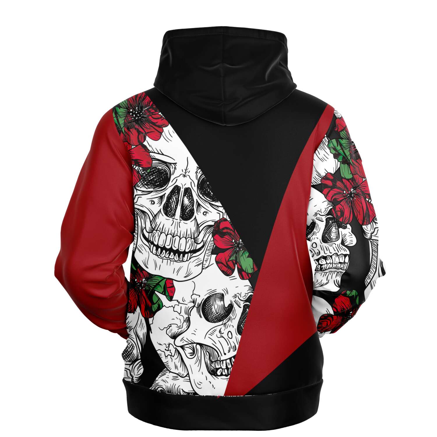 Skulls and Flowers Color Block Fashion Hoodie