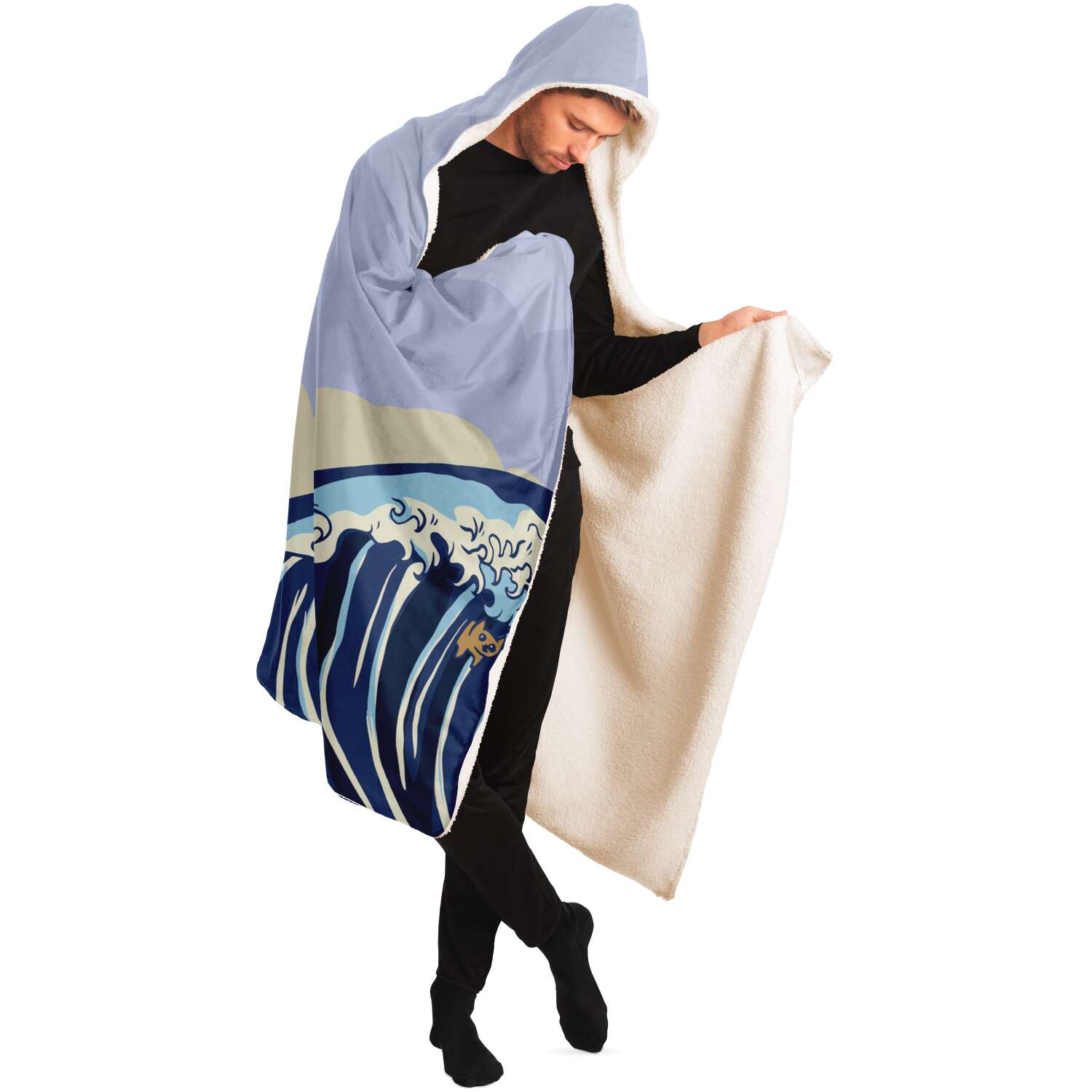 Happy Cat Tsunami Wave Hooded Blanket