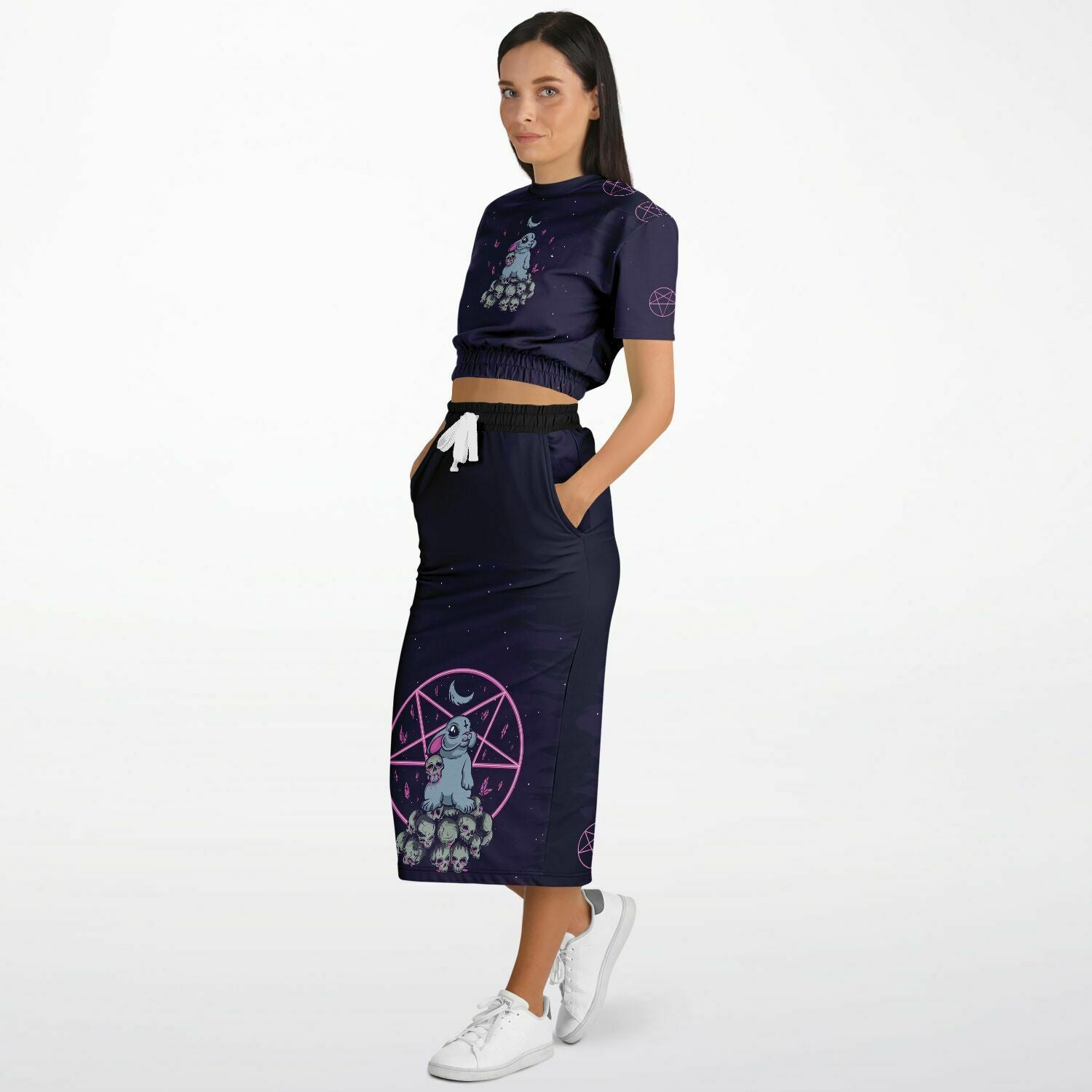 Cute Penta Bunny Cropped Top and Long Skirt