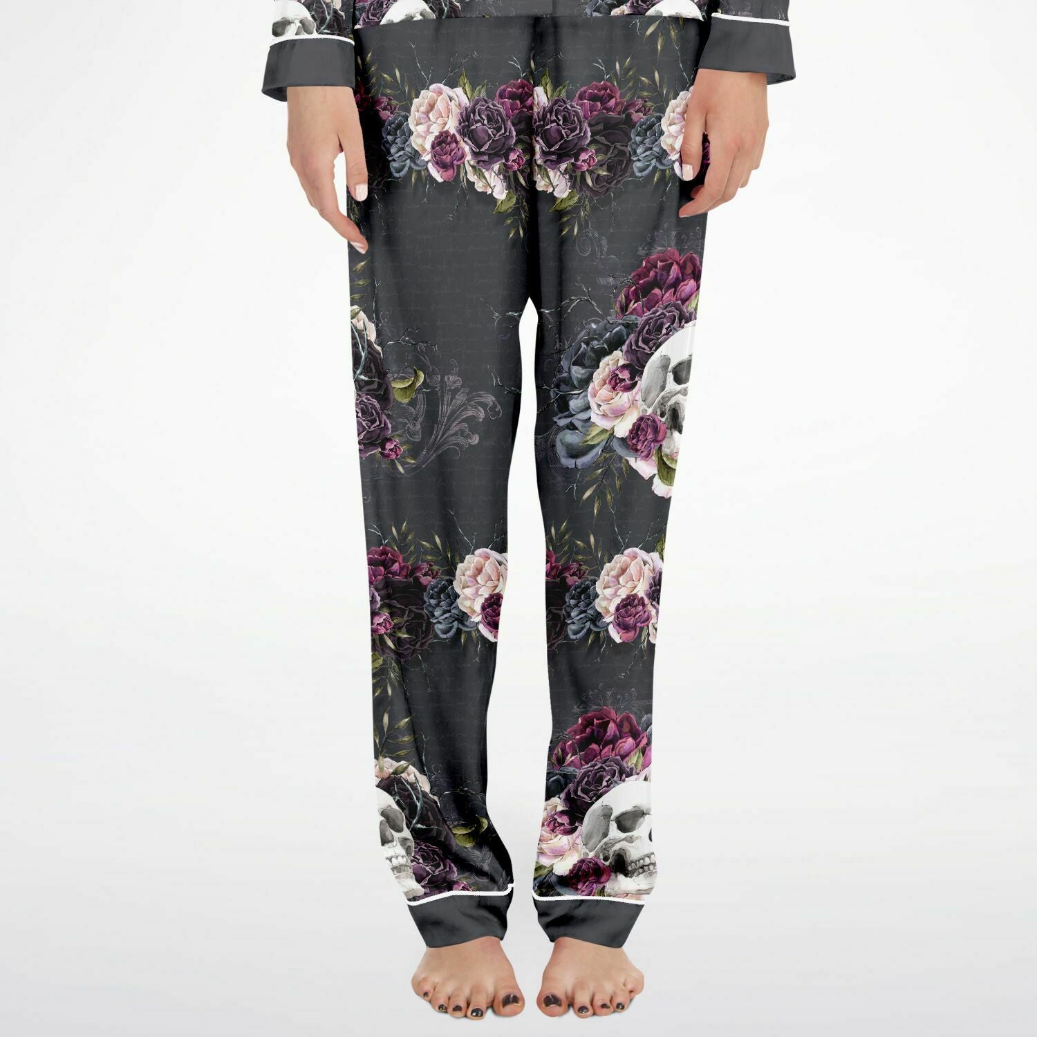 Deadly Bouquet Gray Skull Women's Satin Pajamas Set