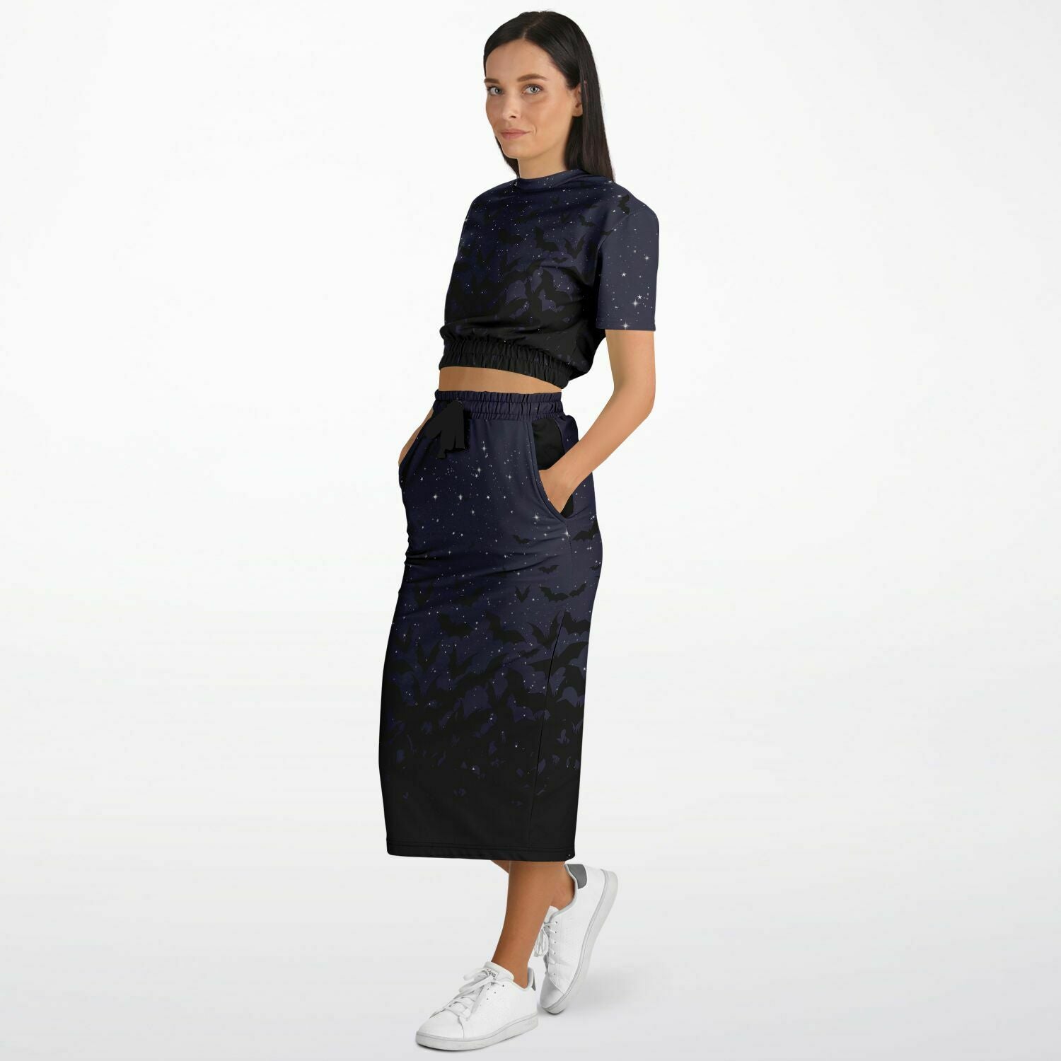 Bats in the Dark Night Cropped Top and Long Skirt Set