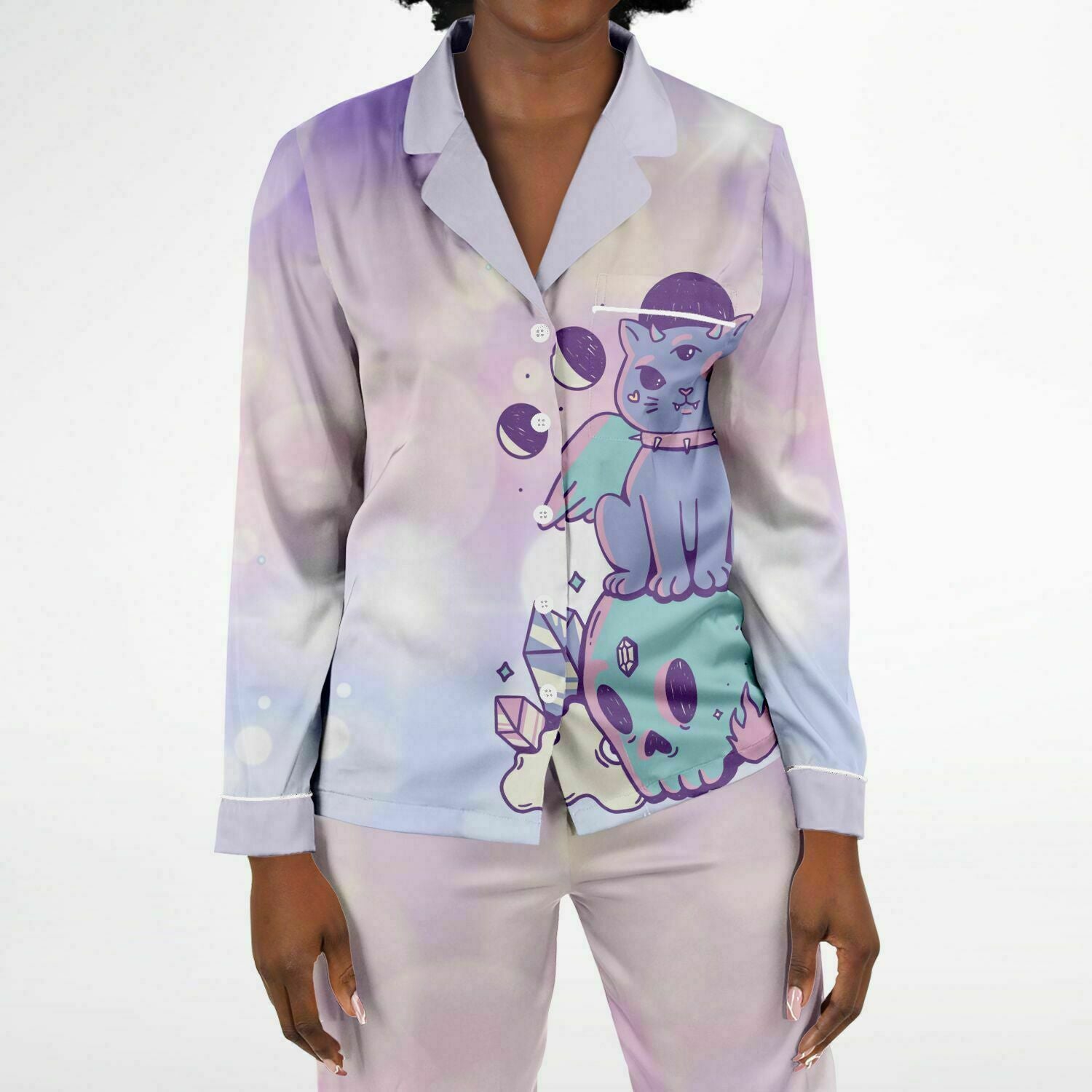 Pastel Goth Magical Cat Satin Pajamas