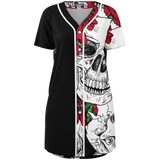 Skulls and Red Flowers Jersey Dress