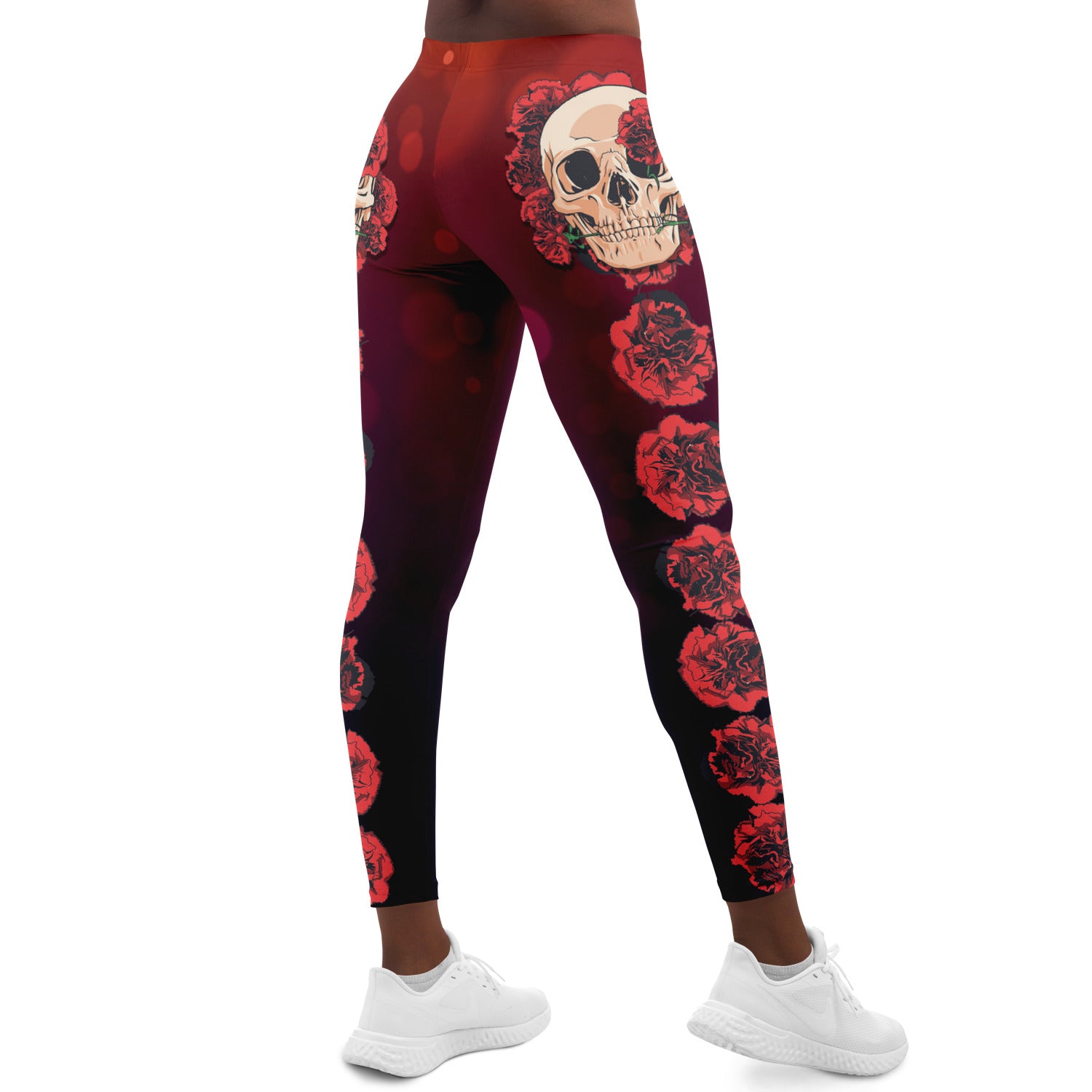 Red Carnations Skull Garden Fashion Leggings