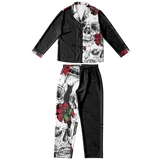 Skulls and Red Flowers Women's Satin Pajamas Set