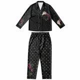 Flower Skull And Polka Dot Bouquet Satin Pajamas