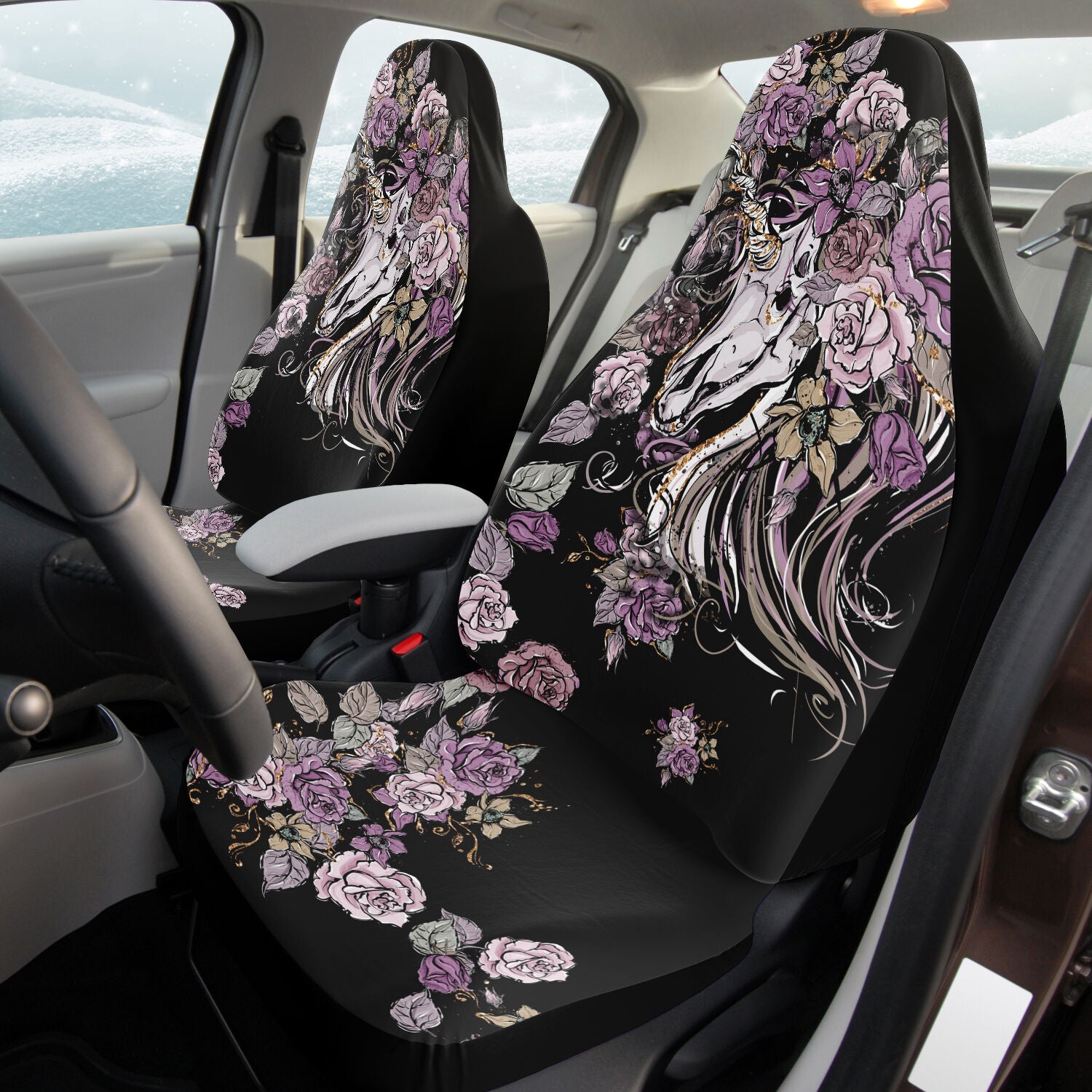Unicorn Skull Inner Beauty Car Seat Cover Set