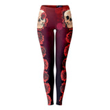 Red Carnations Skull Garden Fashion Leggings