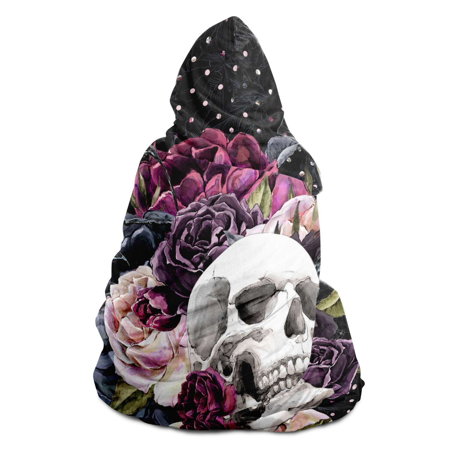Flower Skull And Polka Dot Bouquet Hooded Blanket