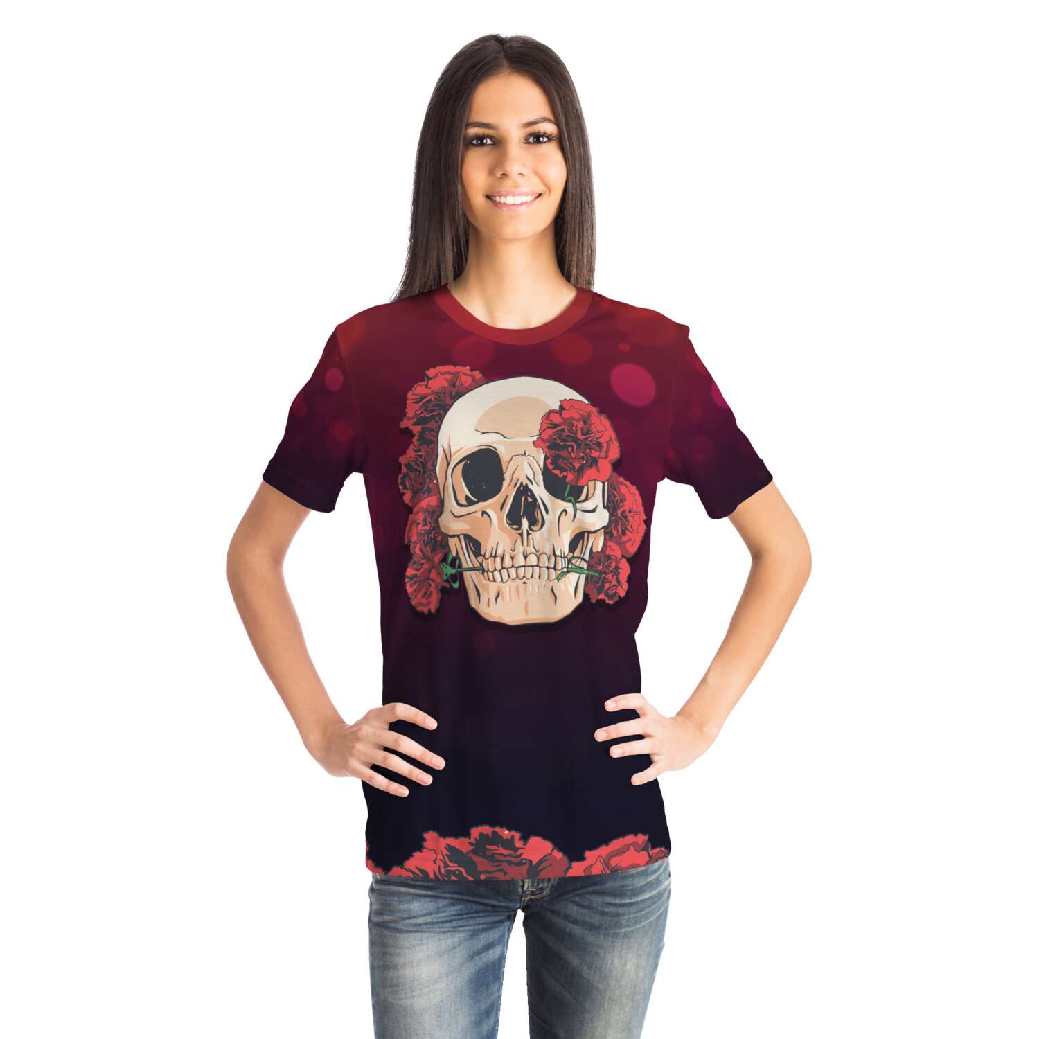 Red Carnations Skull Garden T-Shirt