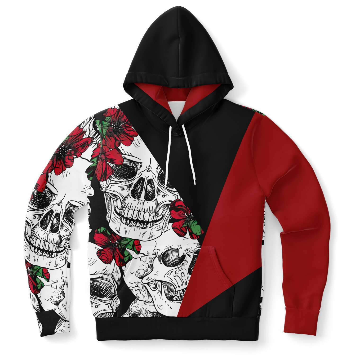 Skulls and Flowers Color Block Fashion Hoodie
