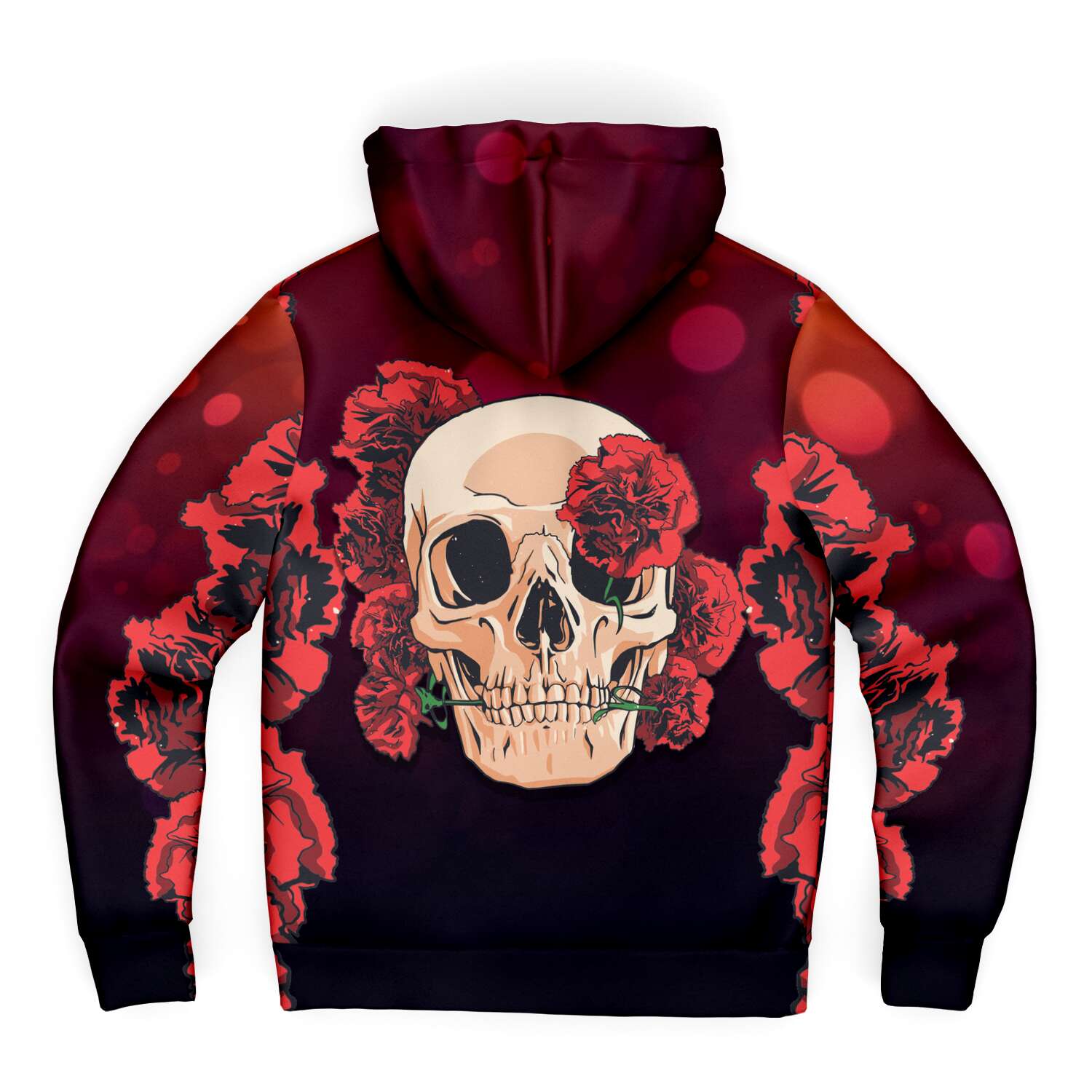 Red Carnations Skull Garden Microfleece Zip-Up Hoodie