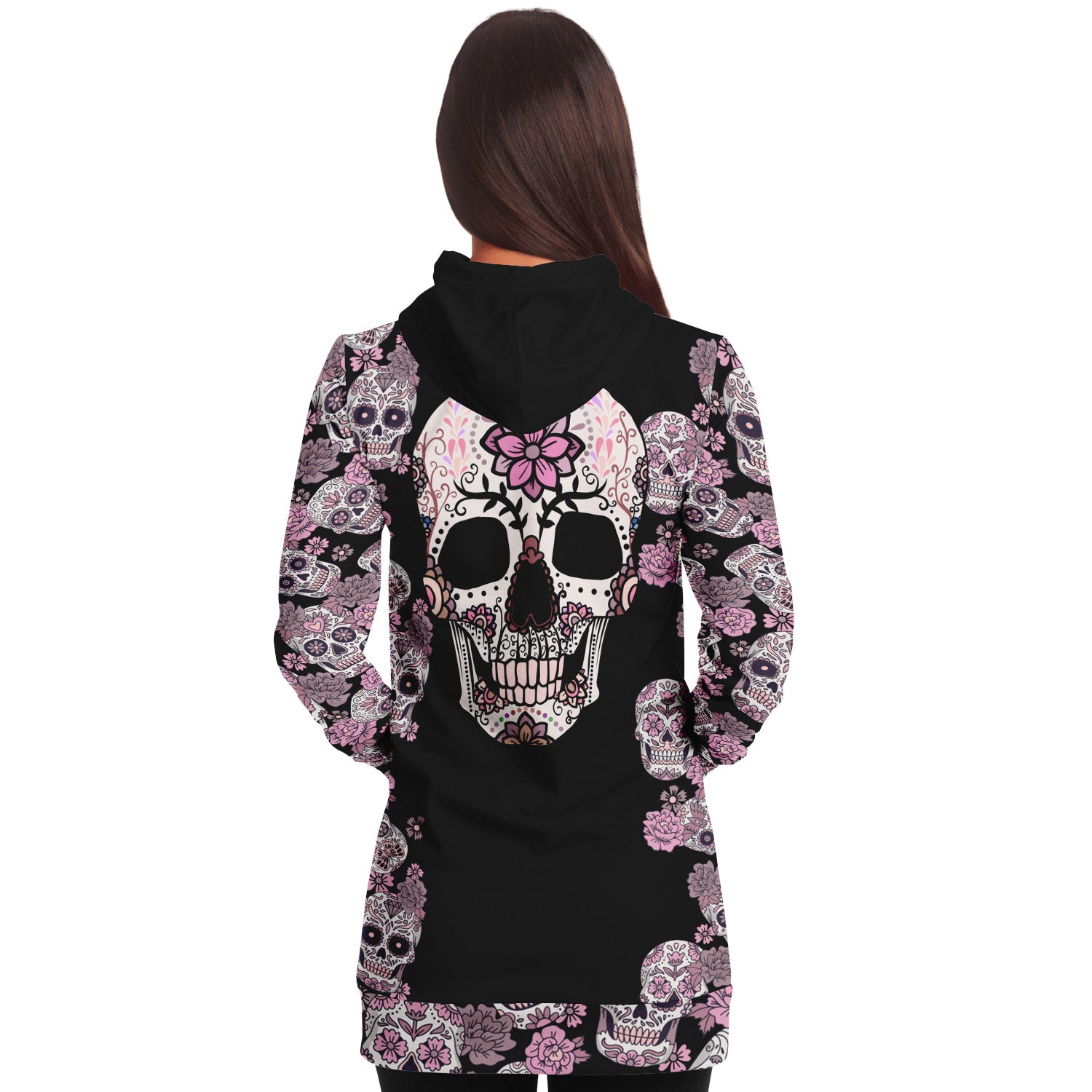 Black & Pink Day of the Dead Longline Fashion Hoodie