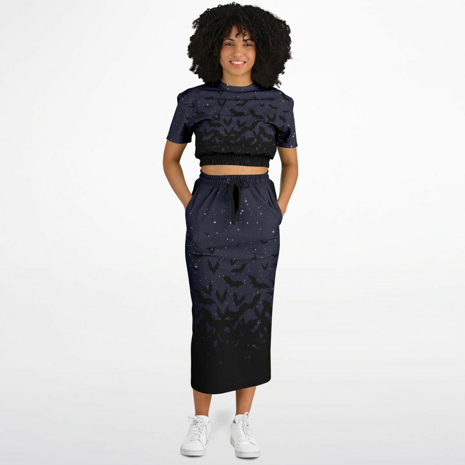 Bats in the Dark Night Cropped Top and Long Skirt Set