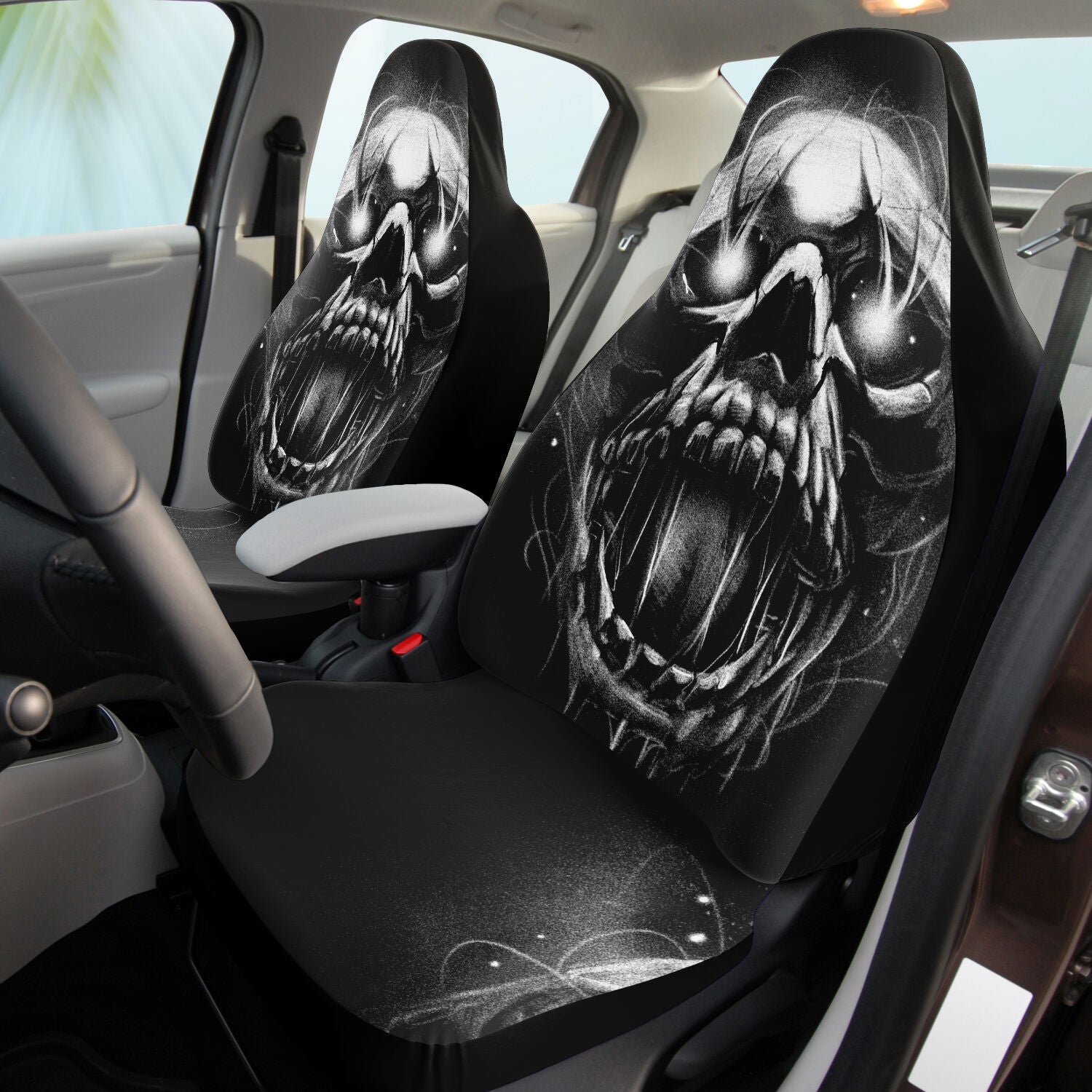 Dark And Light Skull Car Seat Cover Set