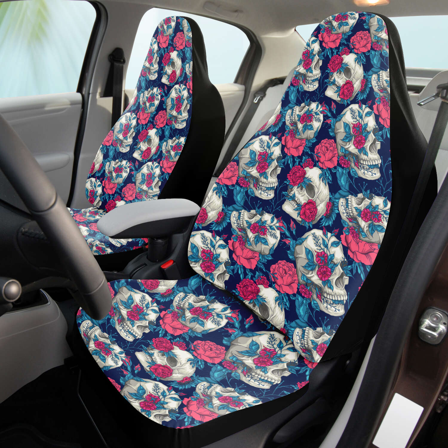 Floral Skull Car Seat Cover Set