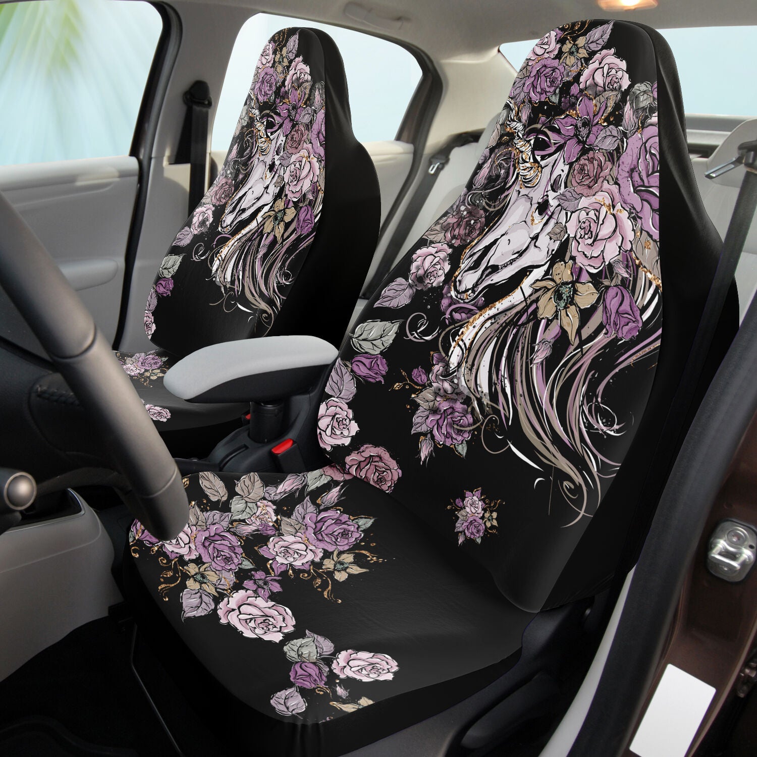 Unicorn Skull Inner Beauty Car Seat Cover Set
